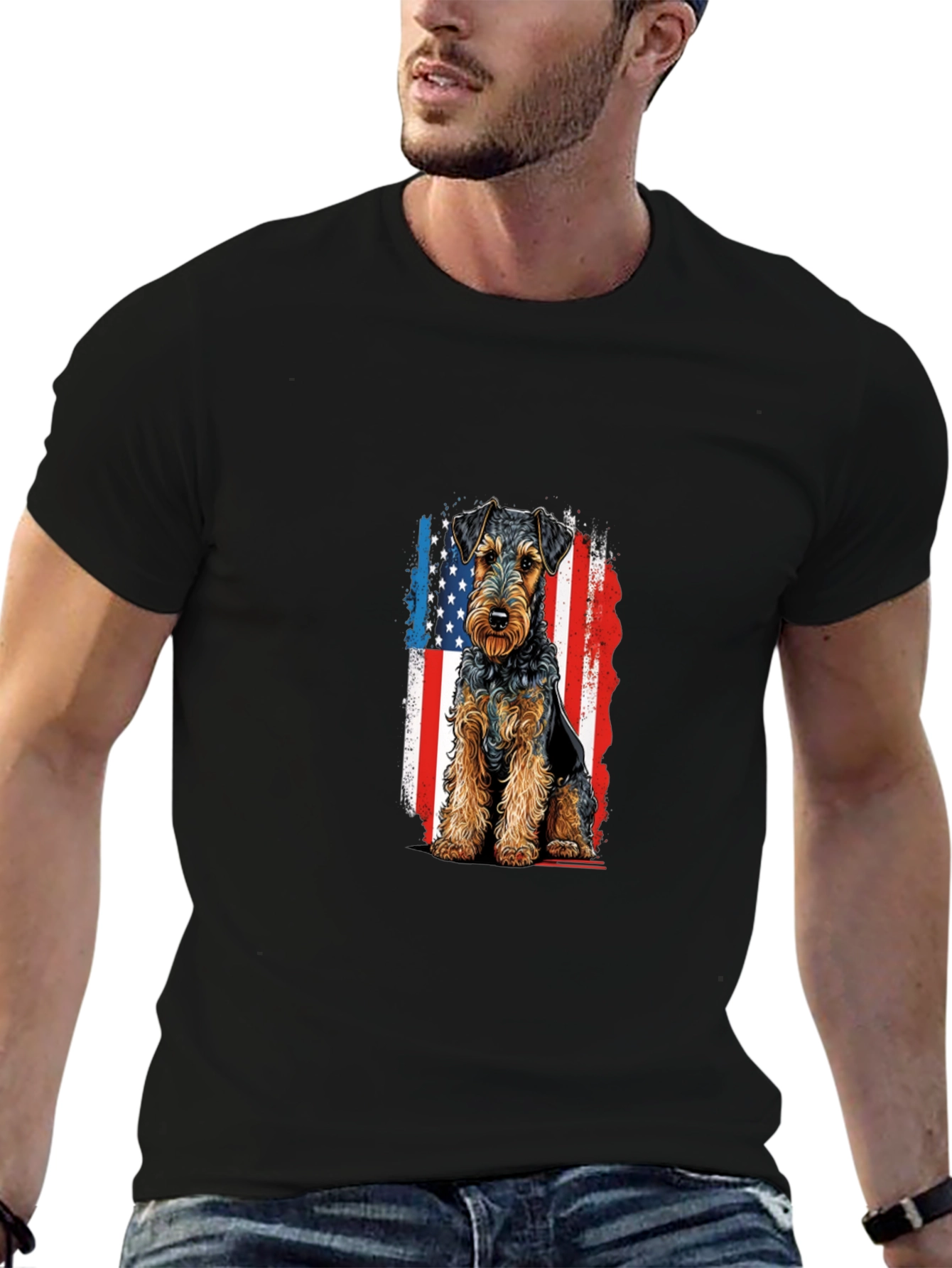Patriotic Welsh Terrier T-Shirt - USA Flag Dog Tee