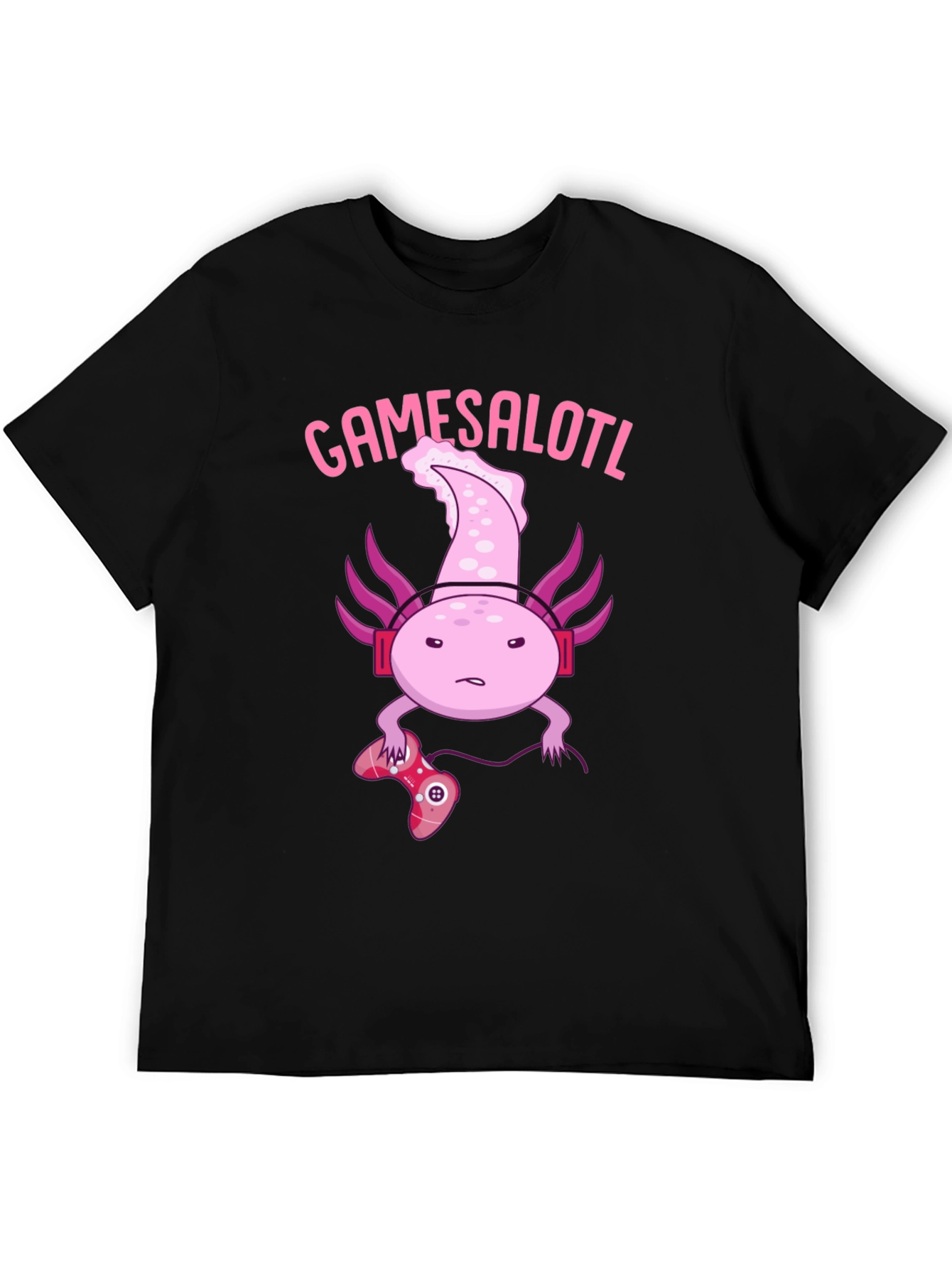 Gamesalotl Gamer Axolotl Black Graphic T-Shirt