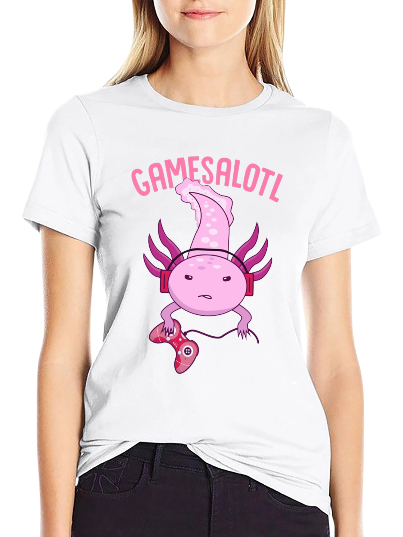 Gamesalotl Gamer Axolotl Black Graphic T-Shirt