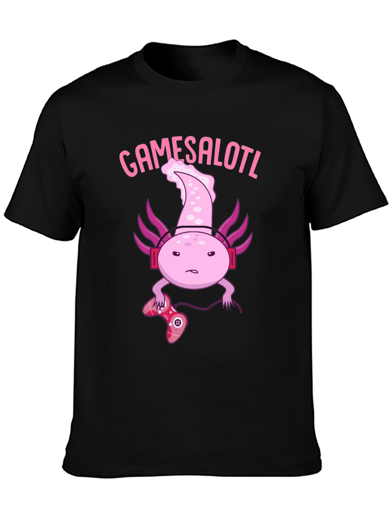 Gamesalotl Gamer Axolotl Black Graphic T-Shirt