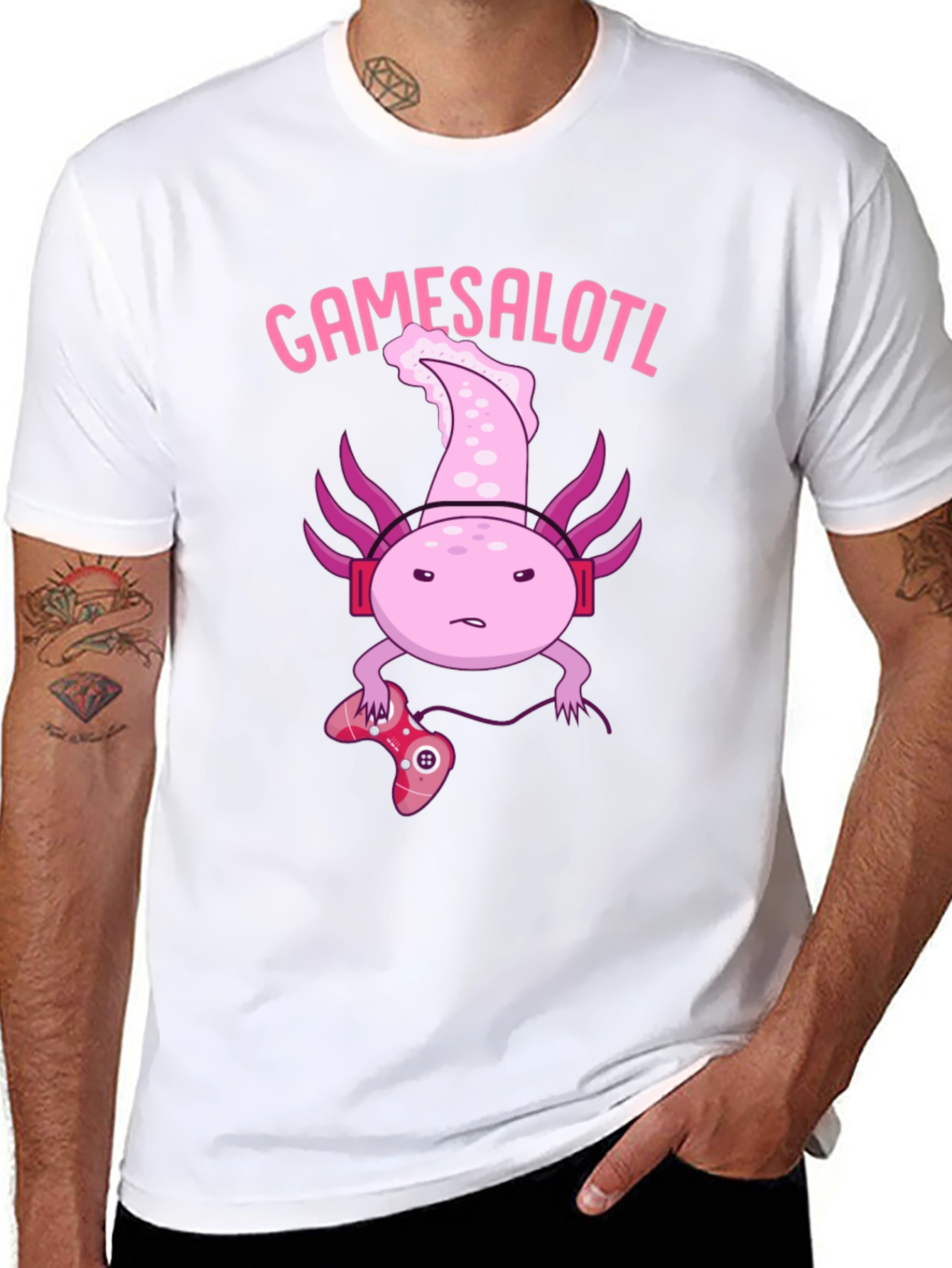 Gamesalotl Gamer Axolotl Black Graphic T-Shirt