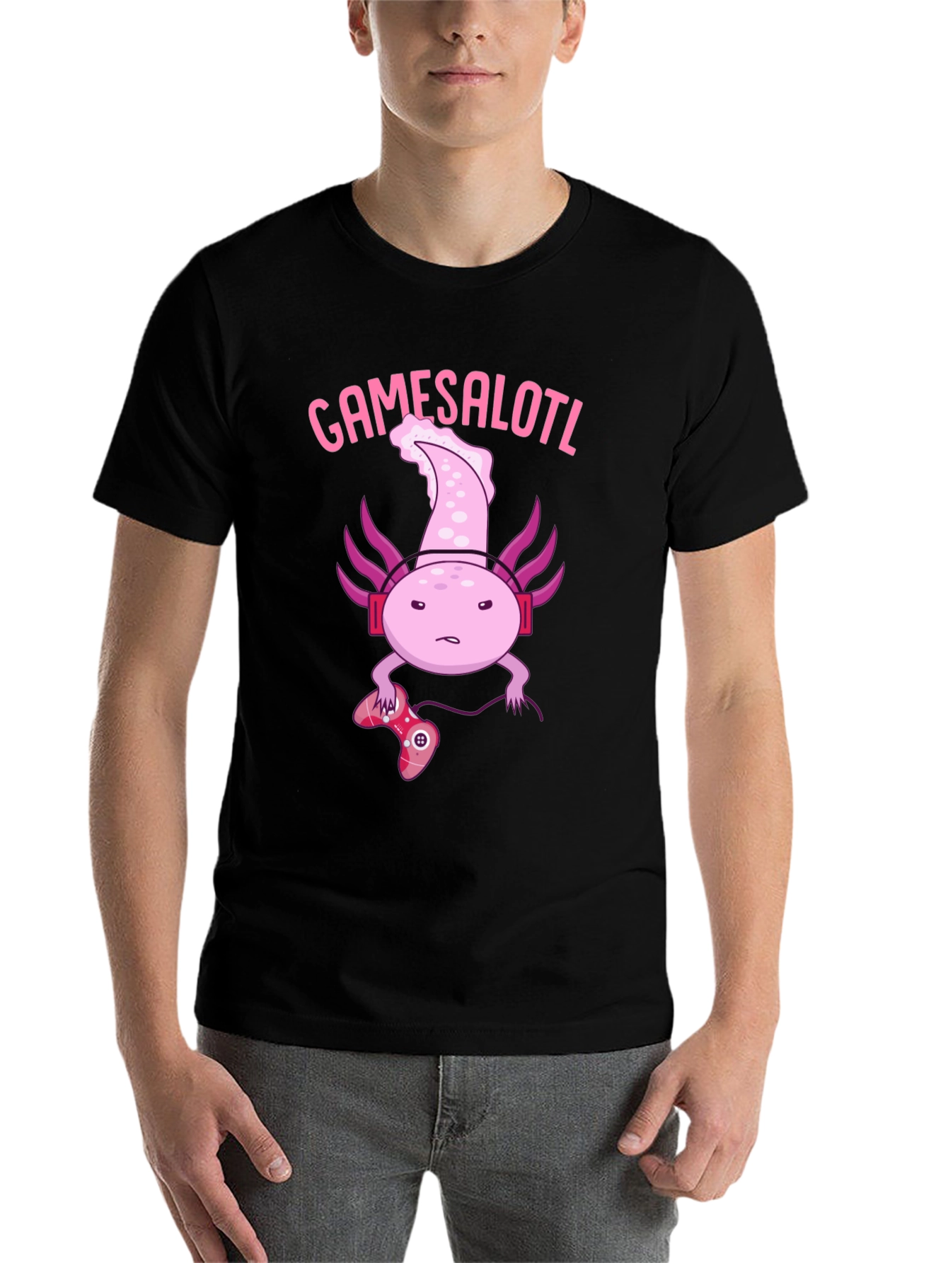 Gamesalotl Gamer Axolotl Black Graphic T-Shirt