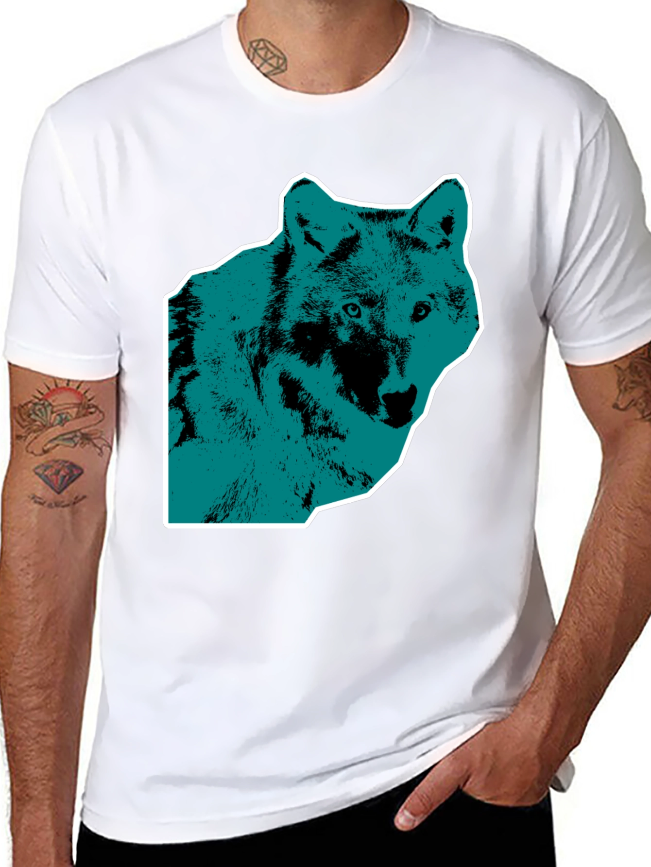 Wolf Graphic Print Mens Black T-Shirt