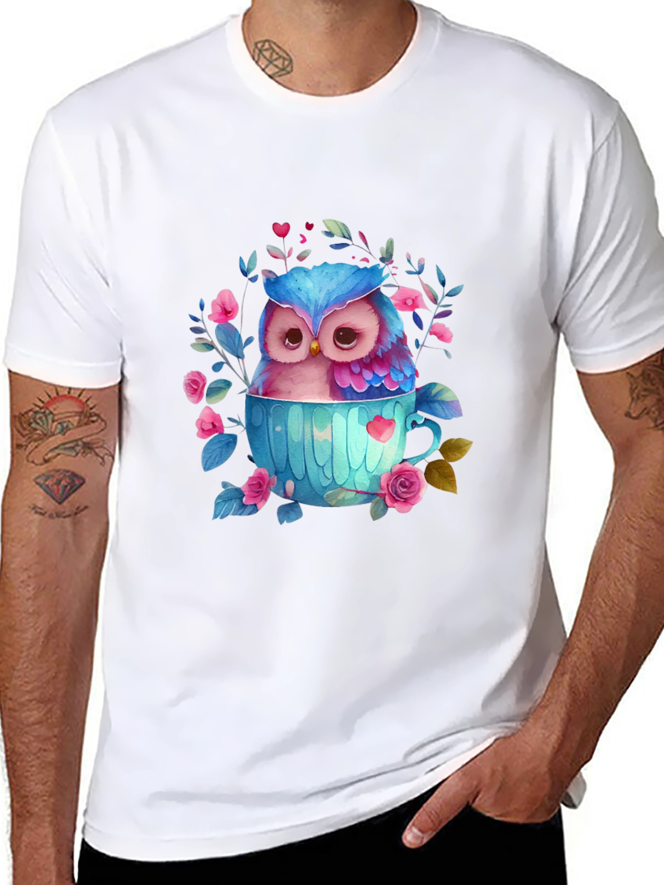Owl in Teacup Graphic Tee - Cute Bird T-Shirt