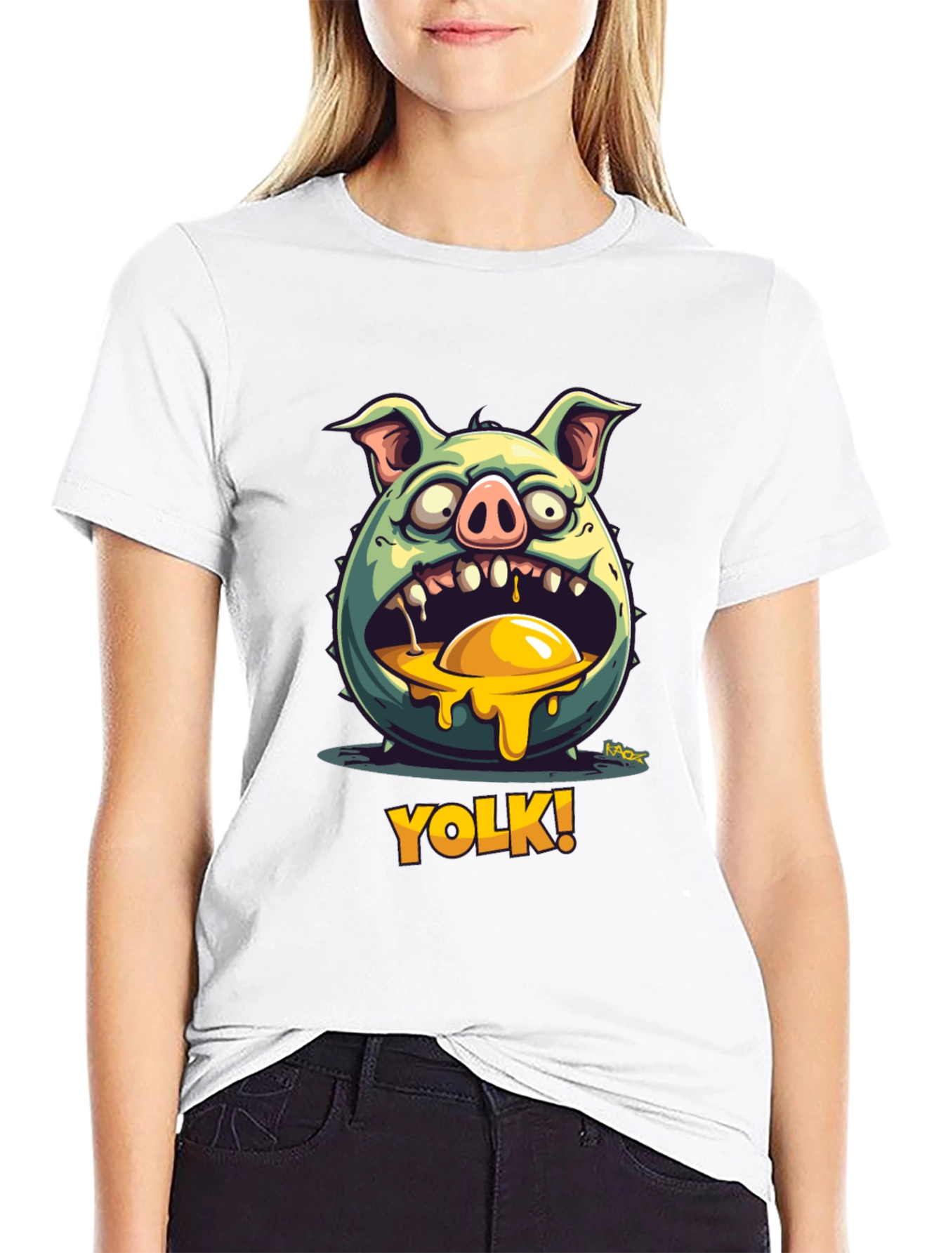 YOLK! Funny Pig-Egg Graphic Black T-Shirt