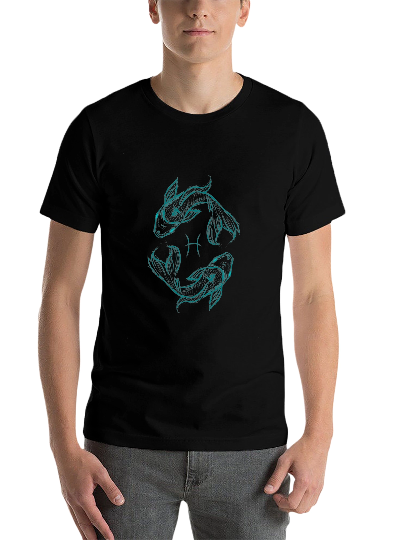 Pisces Zodiac Graphic T-Shirt - Black