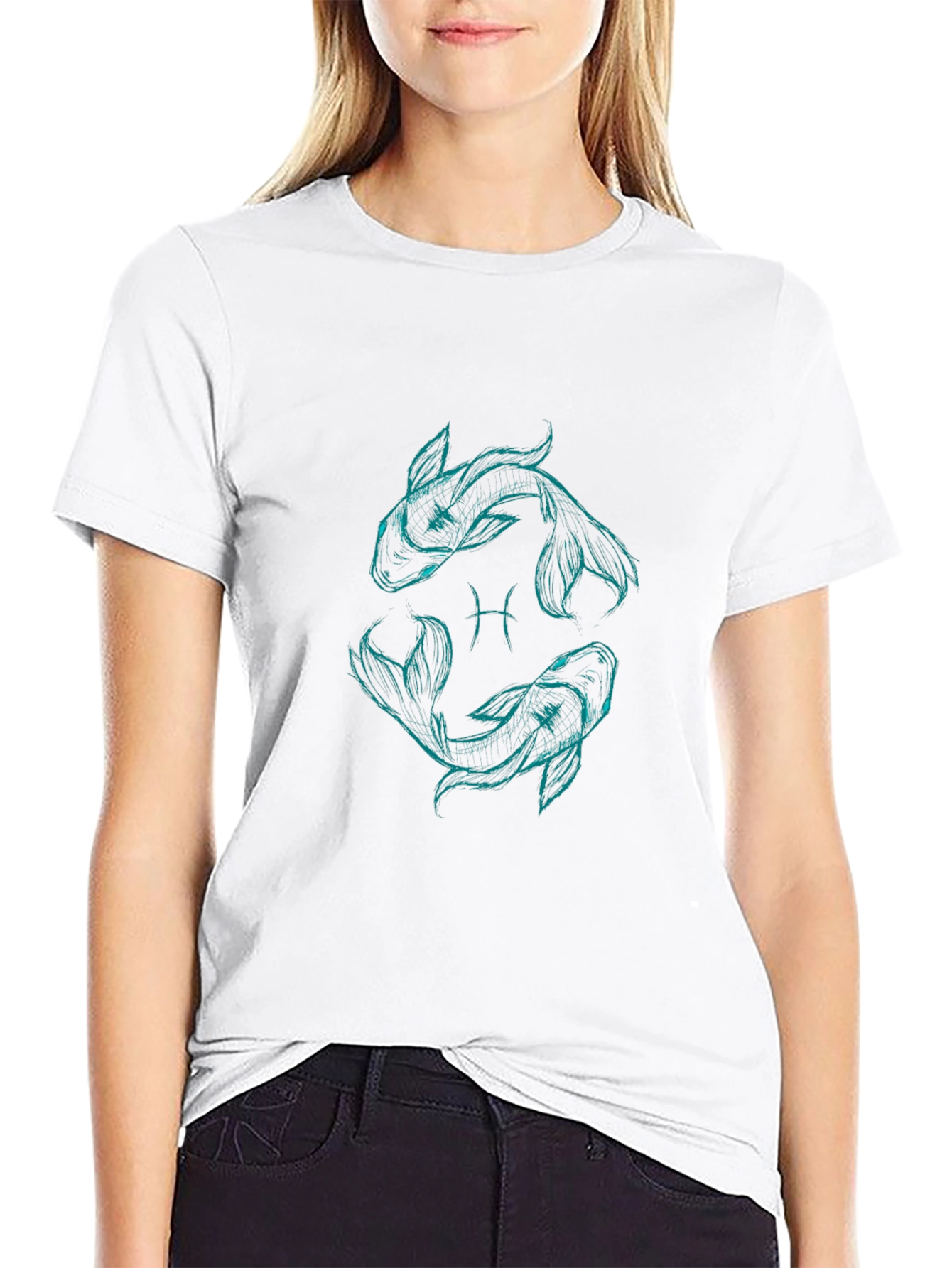 Pisces Zodiac Graphic T-Shirt - Black