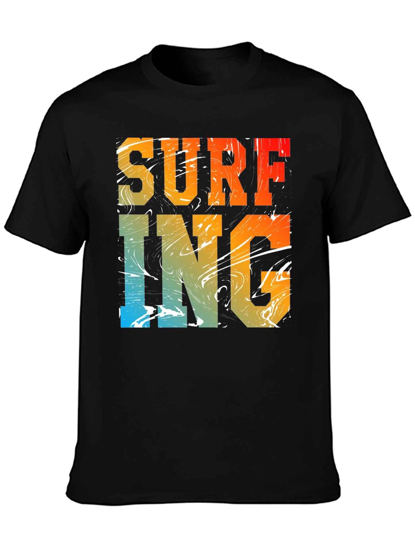Surfing Graphic Print Black Crew Neck T-Shirt