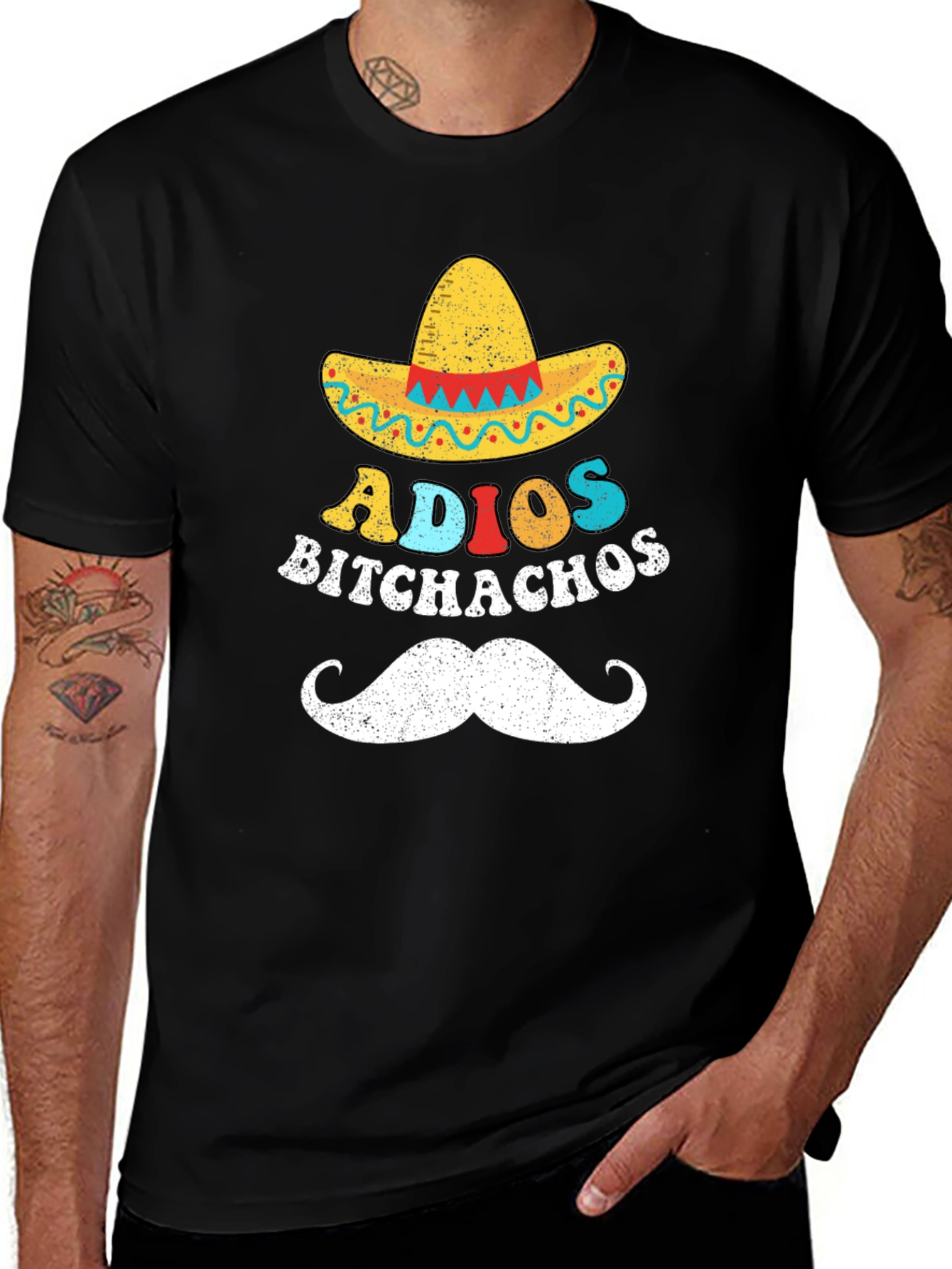 Adios Bitchachos Graphic T-Shirt - Black Crew Neck