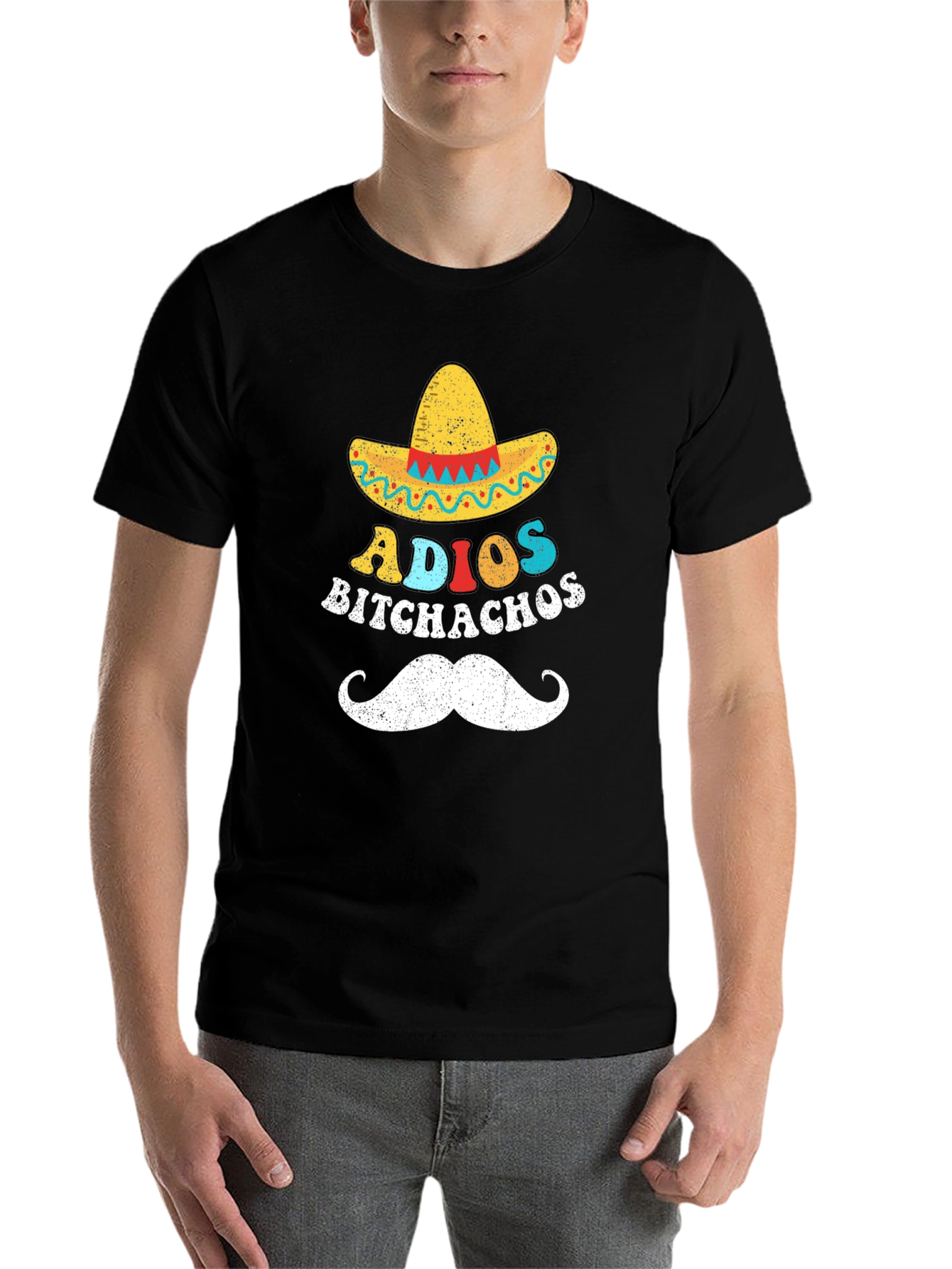 Adios Bitchachos Graphic T-Shirt - Black Crew Neck