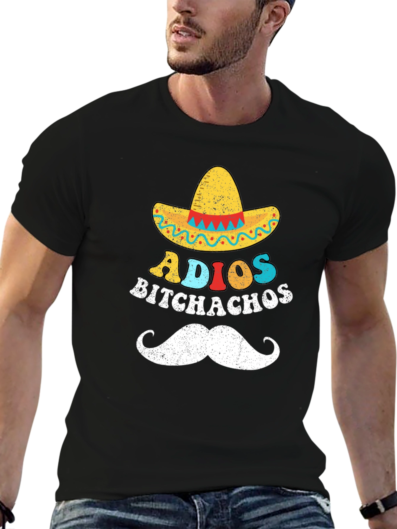 Adios Bitchachos Graphic T-Shirt - Black Crew Neck
