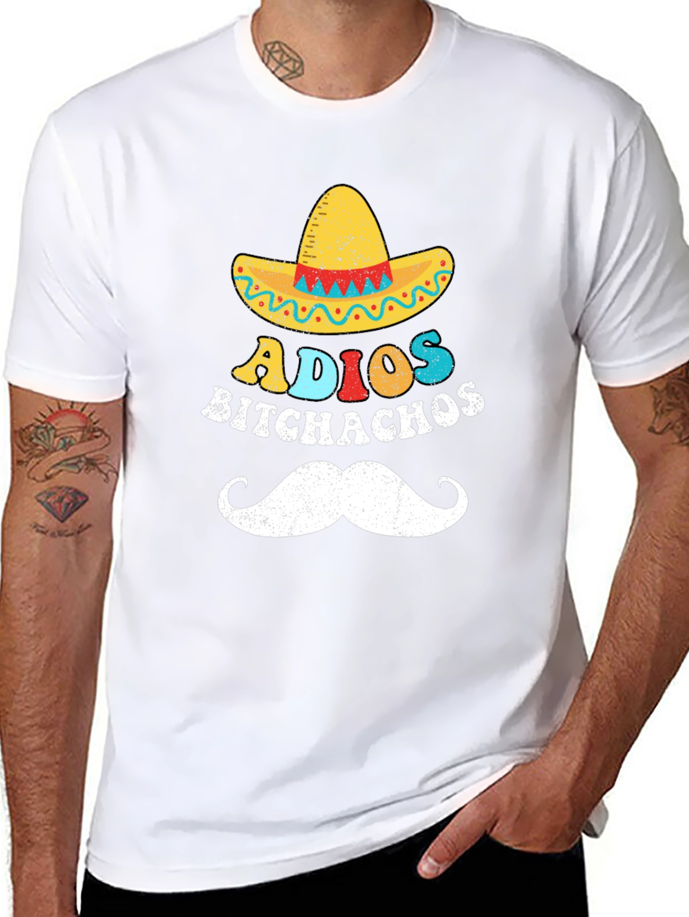 Adios Bitchachos Graphic T-Shirt - Black Crew Neck