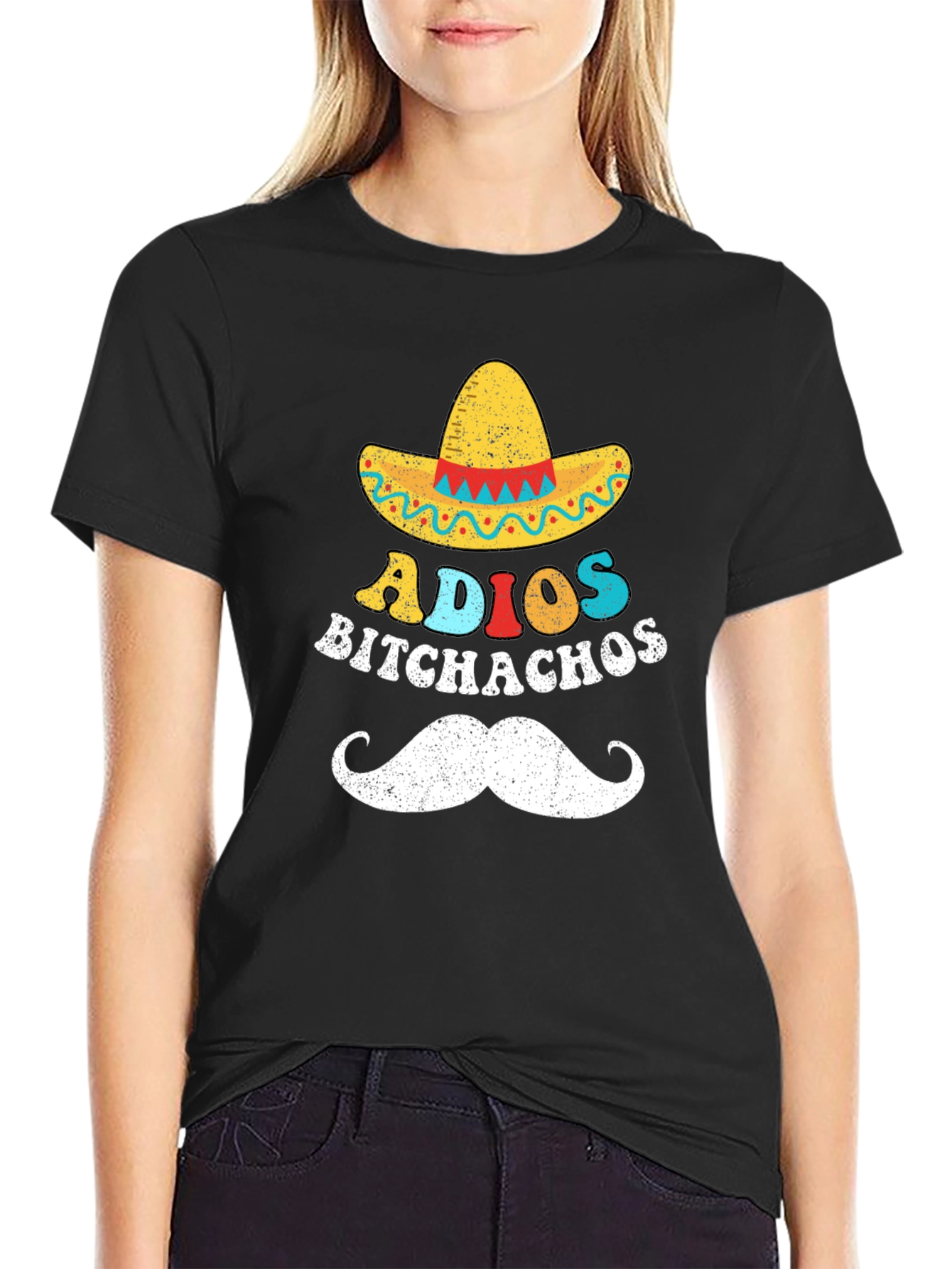 Adios Bitchachos Graphic T-Shirt - Black Crew Neck