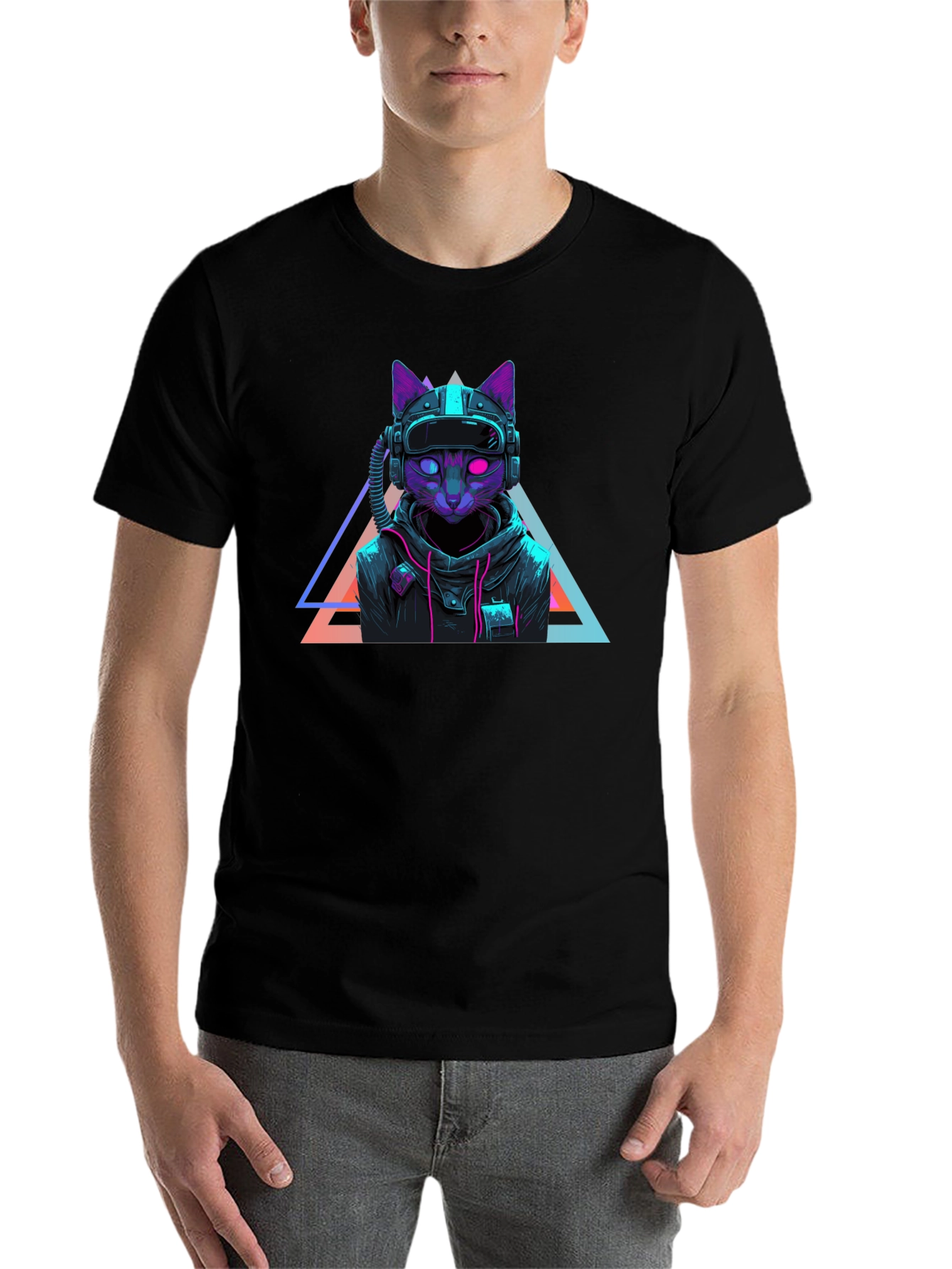 Cyberpunk Cat T-Shirt - Futuristic Neon Design