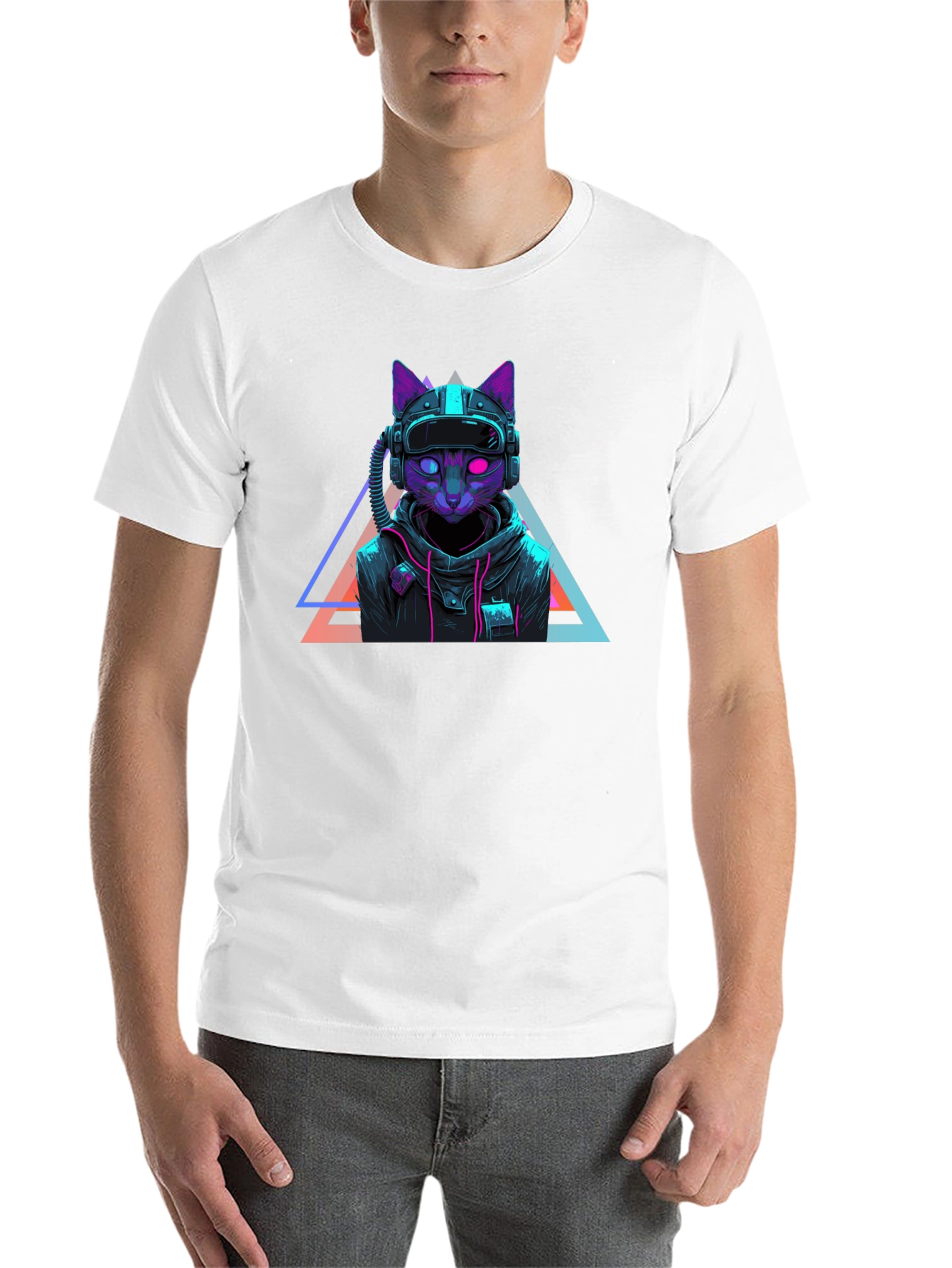 Cyberpunk Cat T-Shirt - Futuristic Neon Design