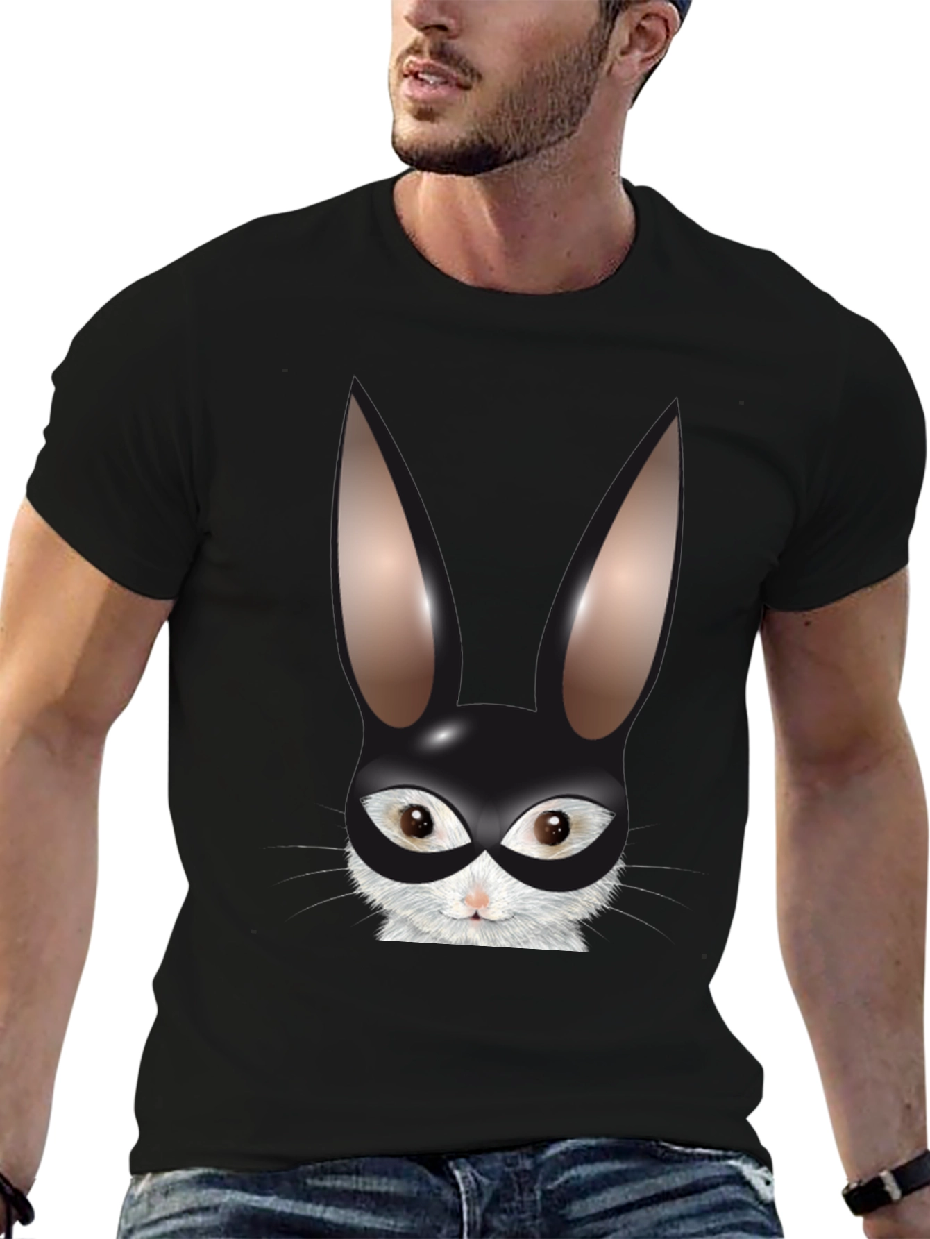Bunny Mask Graphic Tee - Black Cotton Blend T-Shirt
