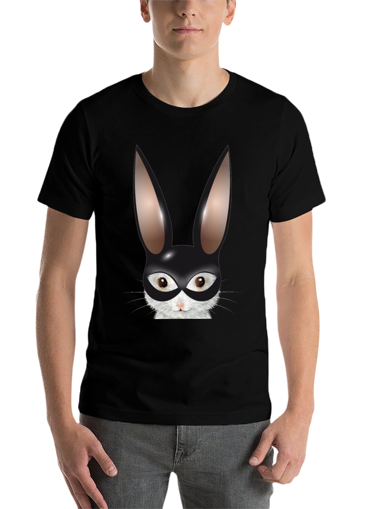 Bunny Mask Graphic Tee - Black Cotton Blend T-Shirt