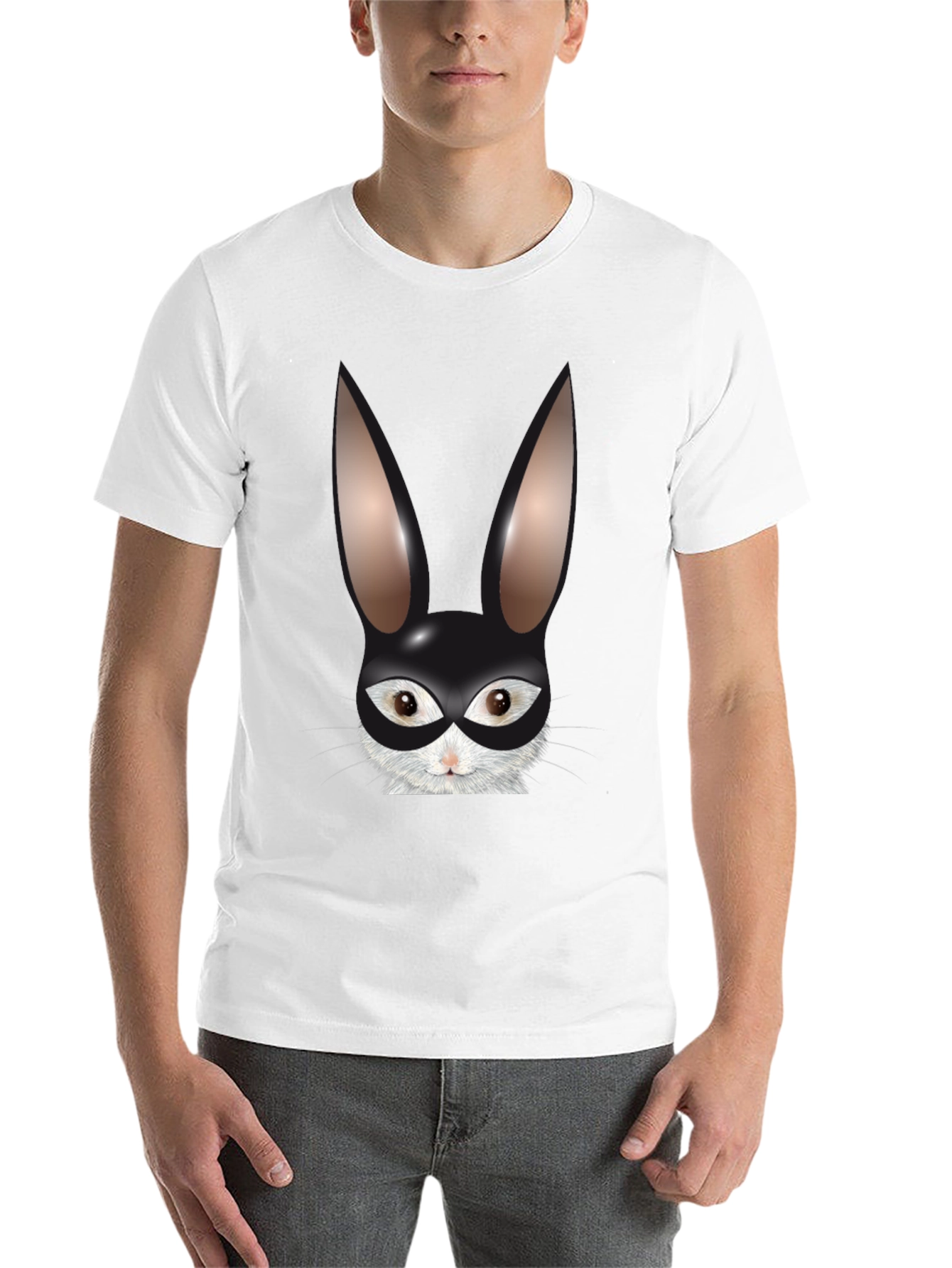 Bunny Mask Graphic Tee - Black Cotton Blend T-Shirt