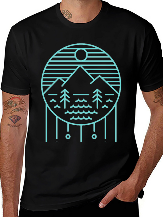 Mountain Scene Graphic Tee - Unisex Black Cotton T-Shirt