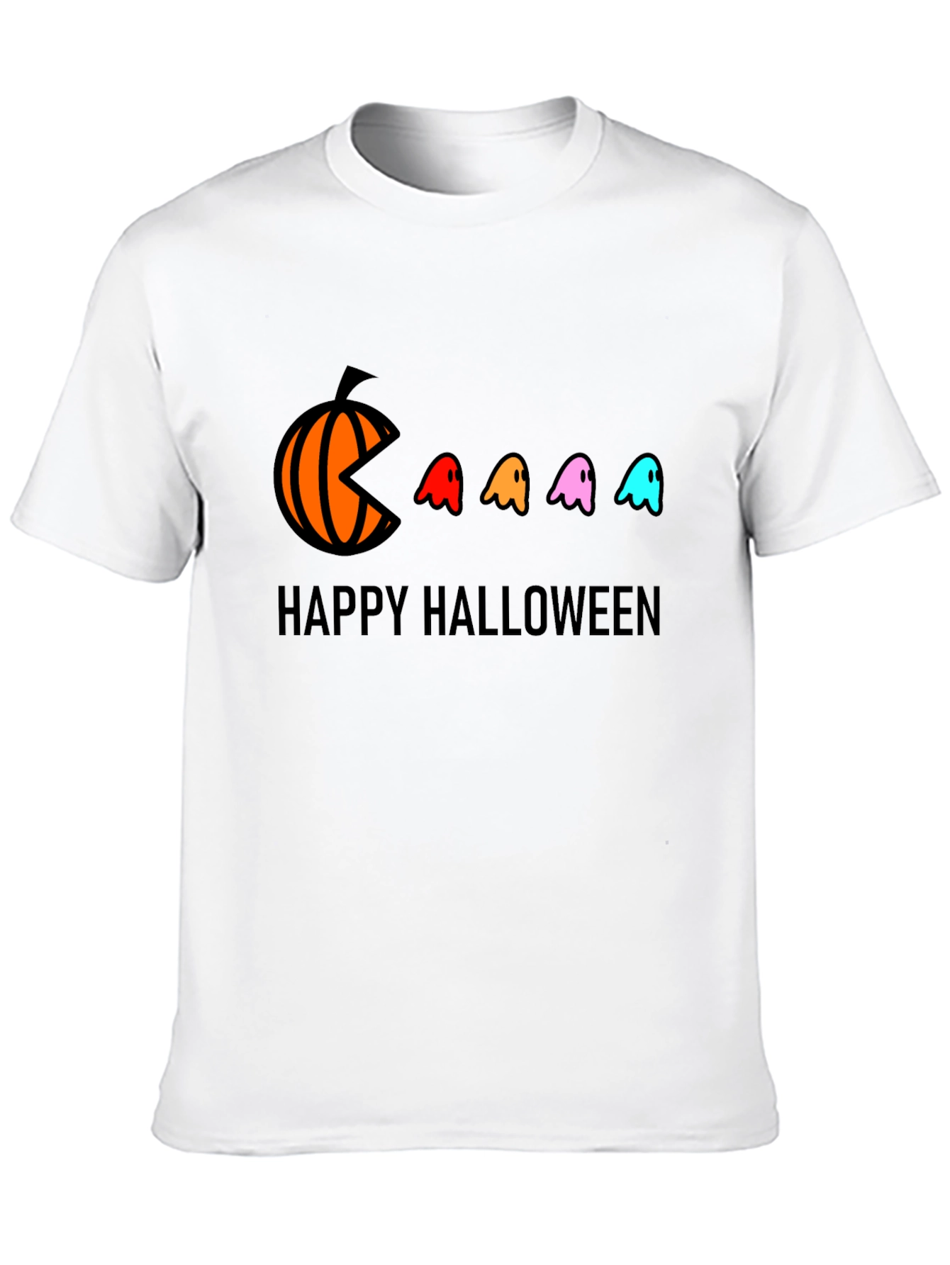 Happy Halloween T-Shirt - Pumpkin Pacman Ghost Design