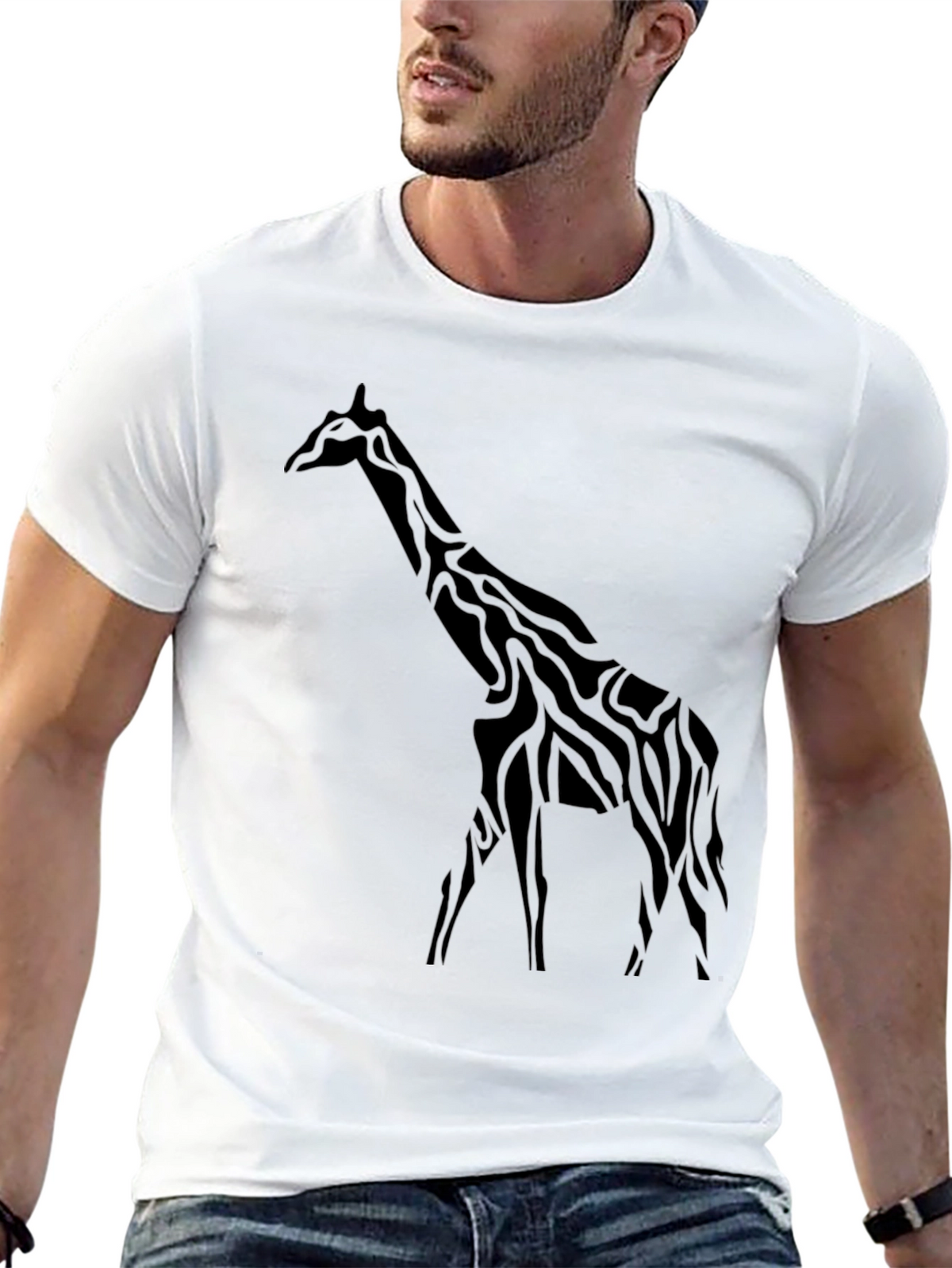 Giraffe Graphic Black T-Shirt - Stylish Mens Tee
