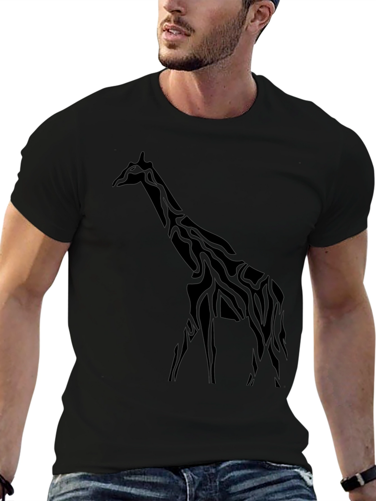 Giraffe Graphic Black T-Shirt - Stylish Mens Tee