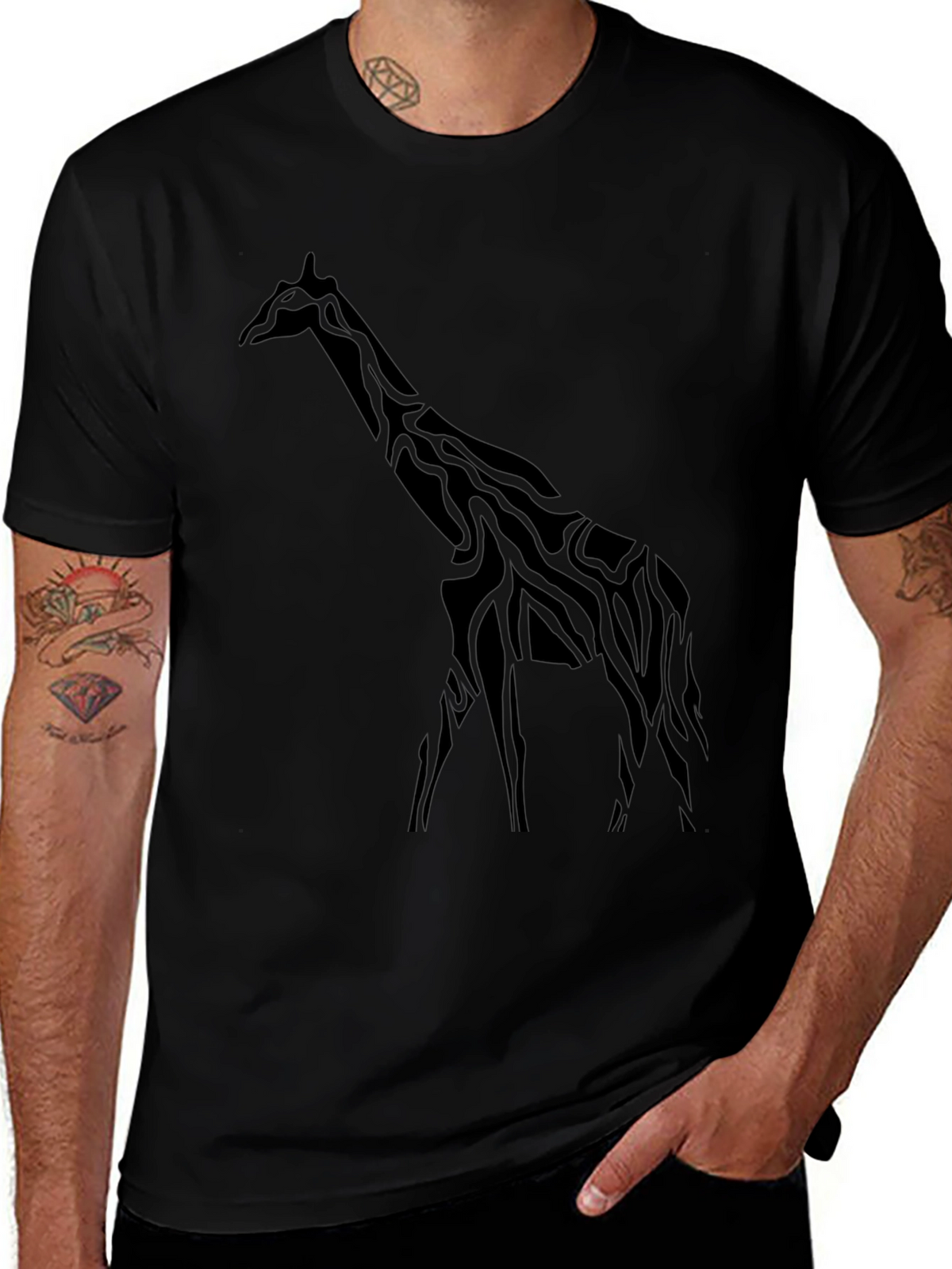 Giraffe Graphic Black T-Shirt - Stylish Mens Tee