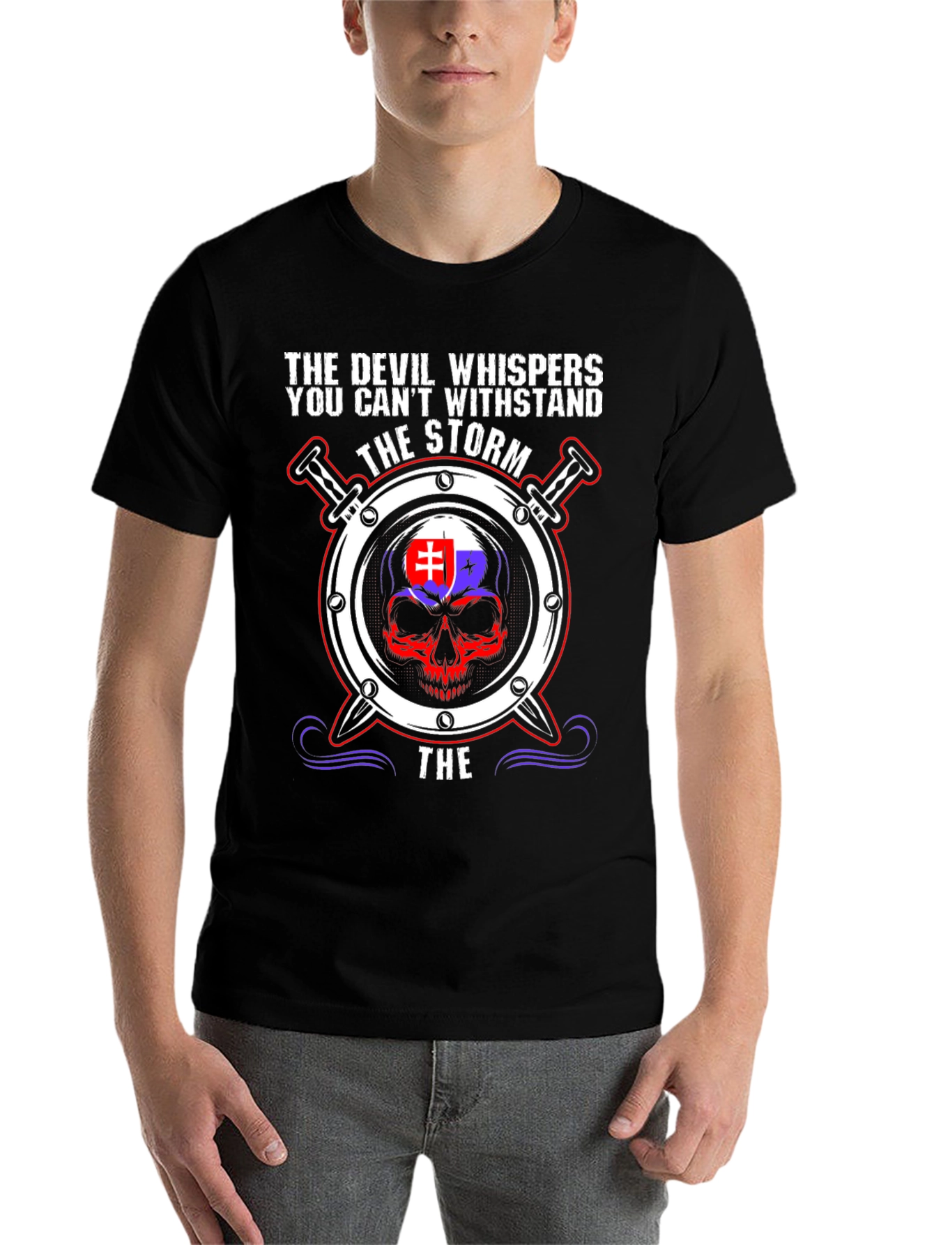 Devil Whispers Storm T-Shirt Slovakia Flag Skull