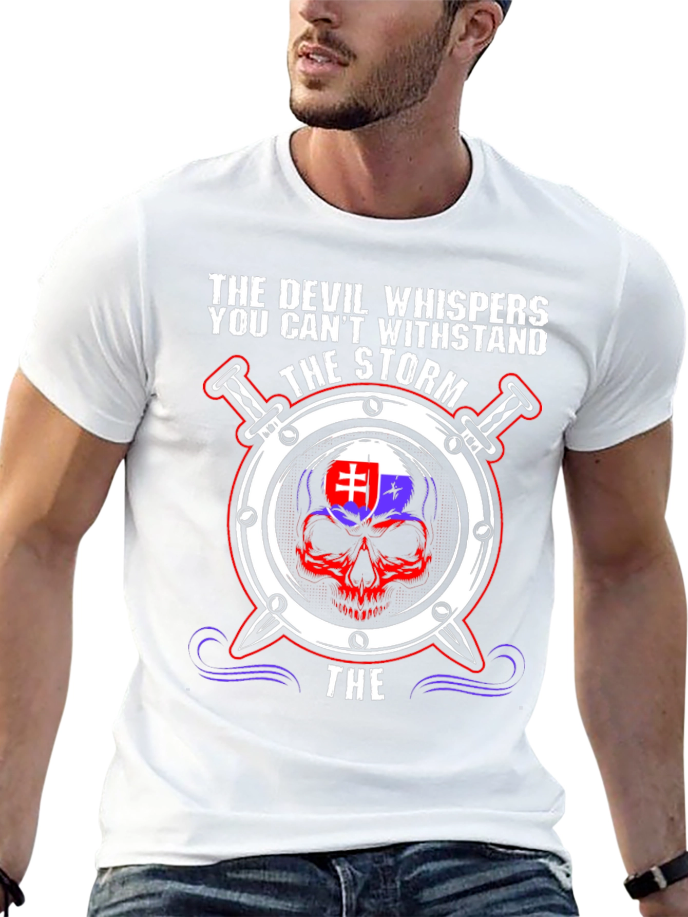 Devil Whispers Storm T-Shirt Slovakia Flag Skull