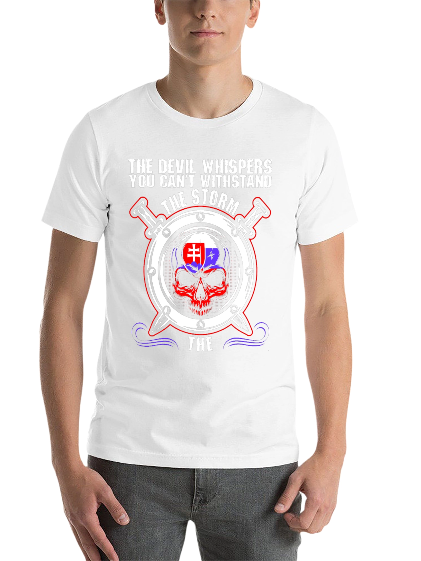 Devil Whispers Storm T-Shirt Slovakia Flag Skull