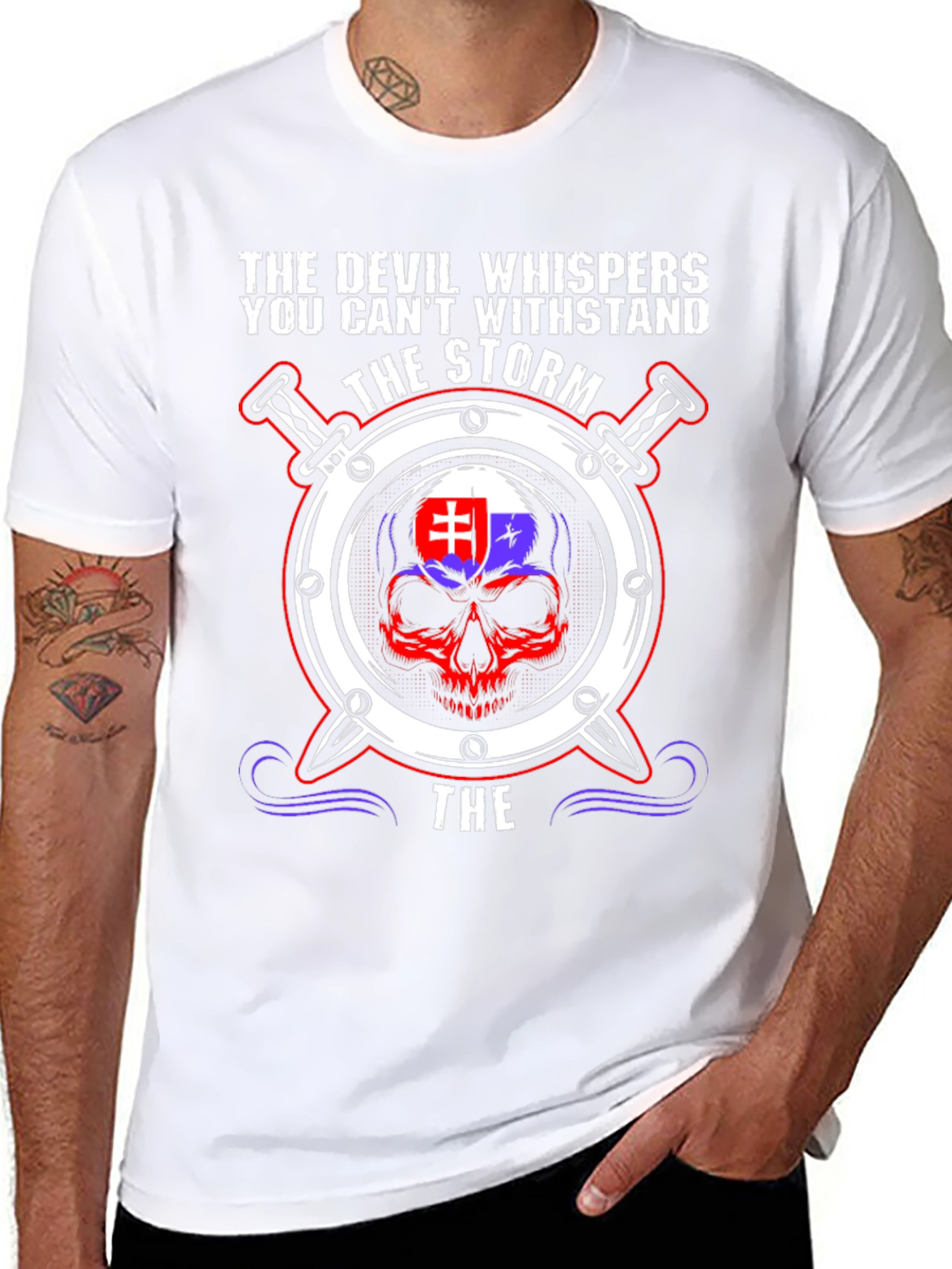 Devil Whispers Storm T-Shirt Slovakia Flag Skull