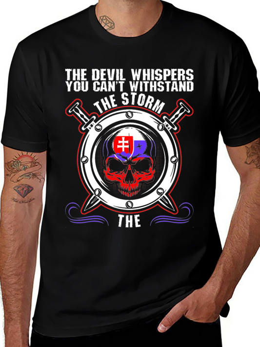 Devil Whispers Storm T-Shirt Slovakia Flag Skull