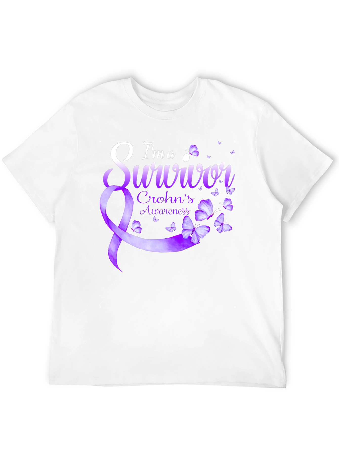 Crohns Awareness Survivor T-Shirt - Purple Ribbon Butterfly