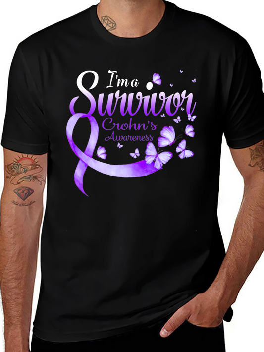 Crohns Awareness Survivor T-Shirt - Purple Ribbon Butterfly