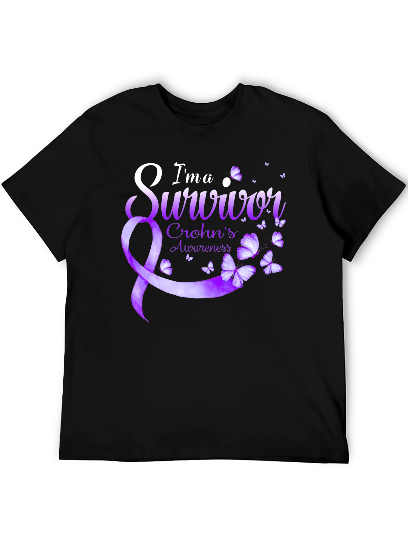 Crohns Awareness Survivor T-Shirt - Purple Ribbon Butterfly