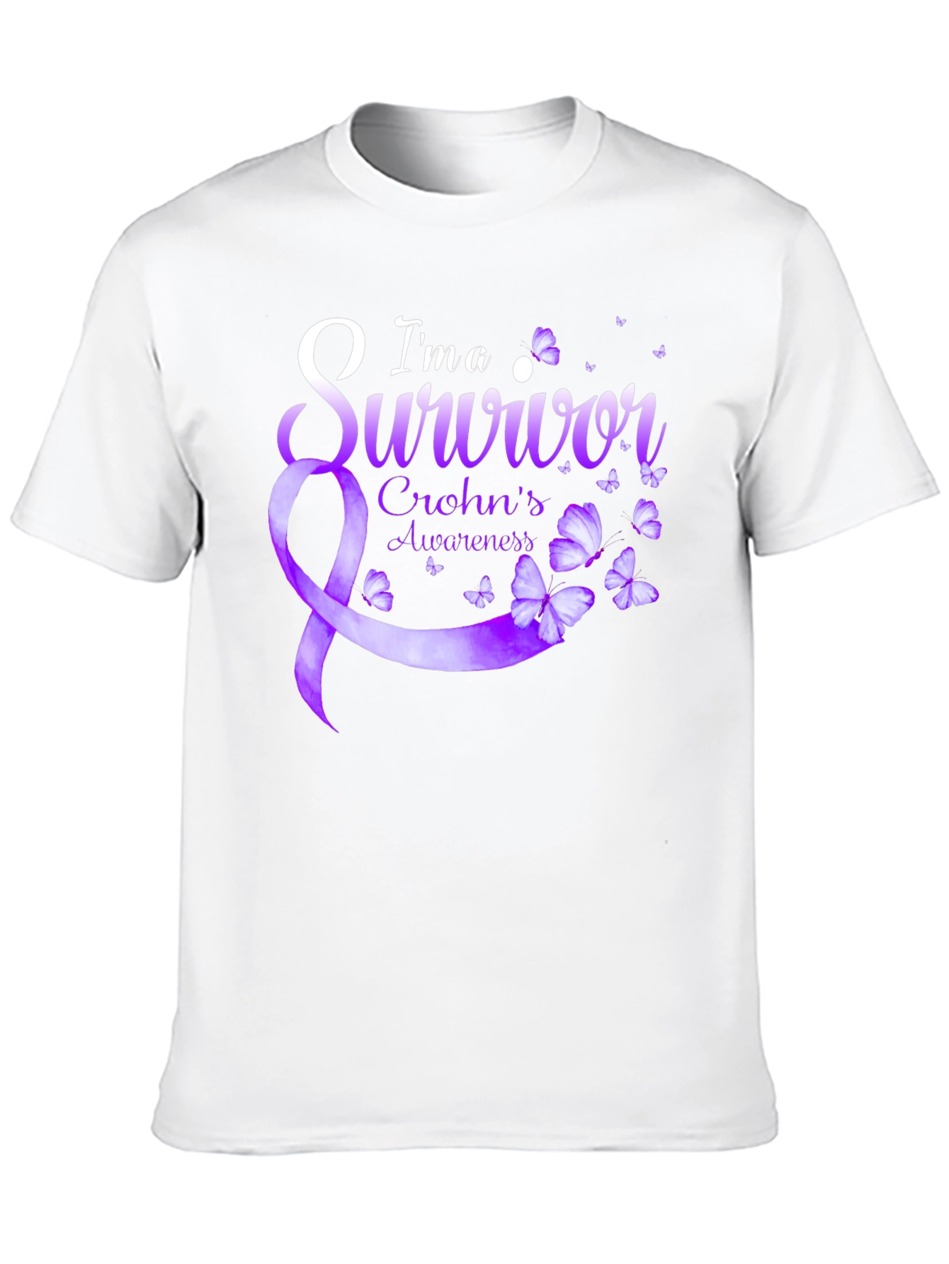 Crohns Awareness Survivor T-Shirt - Purple Ribbon Butterfly
