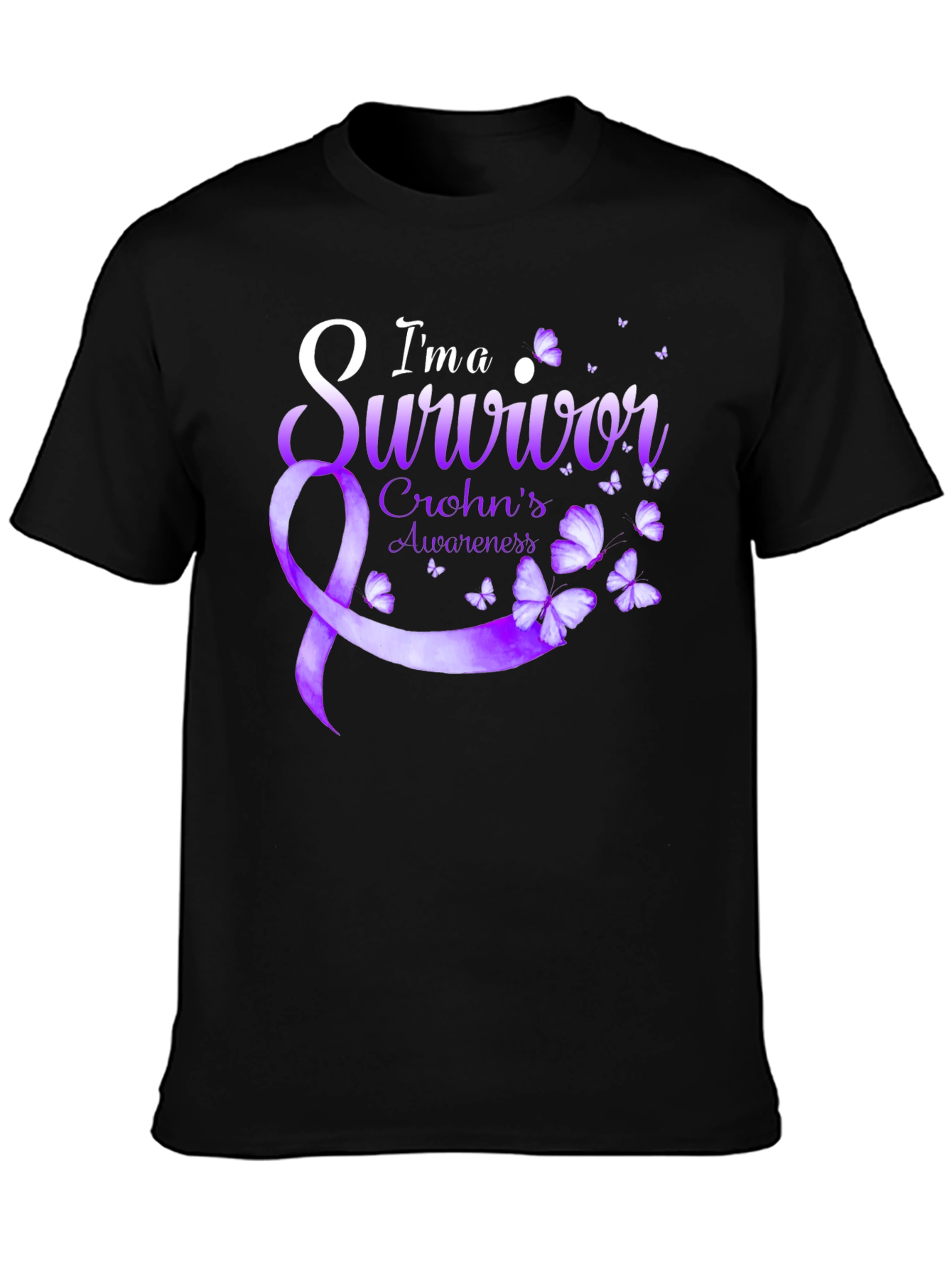 Crohns Awareness Survivor T-Shirt - Purple Ribbon Butterfly
