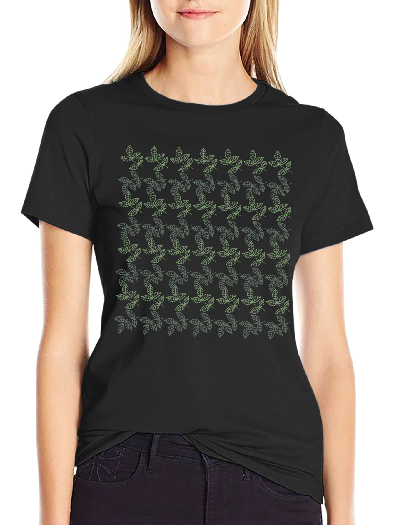 Leaf Pattern Black T-Shirt