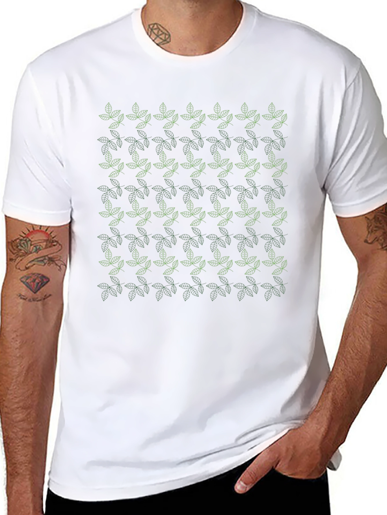 Leaf Pattern Black T-Shirt