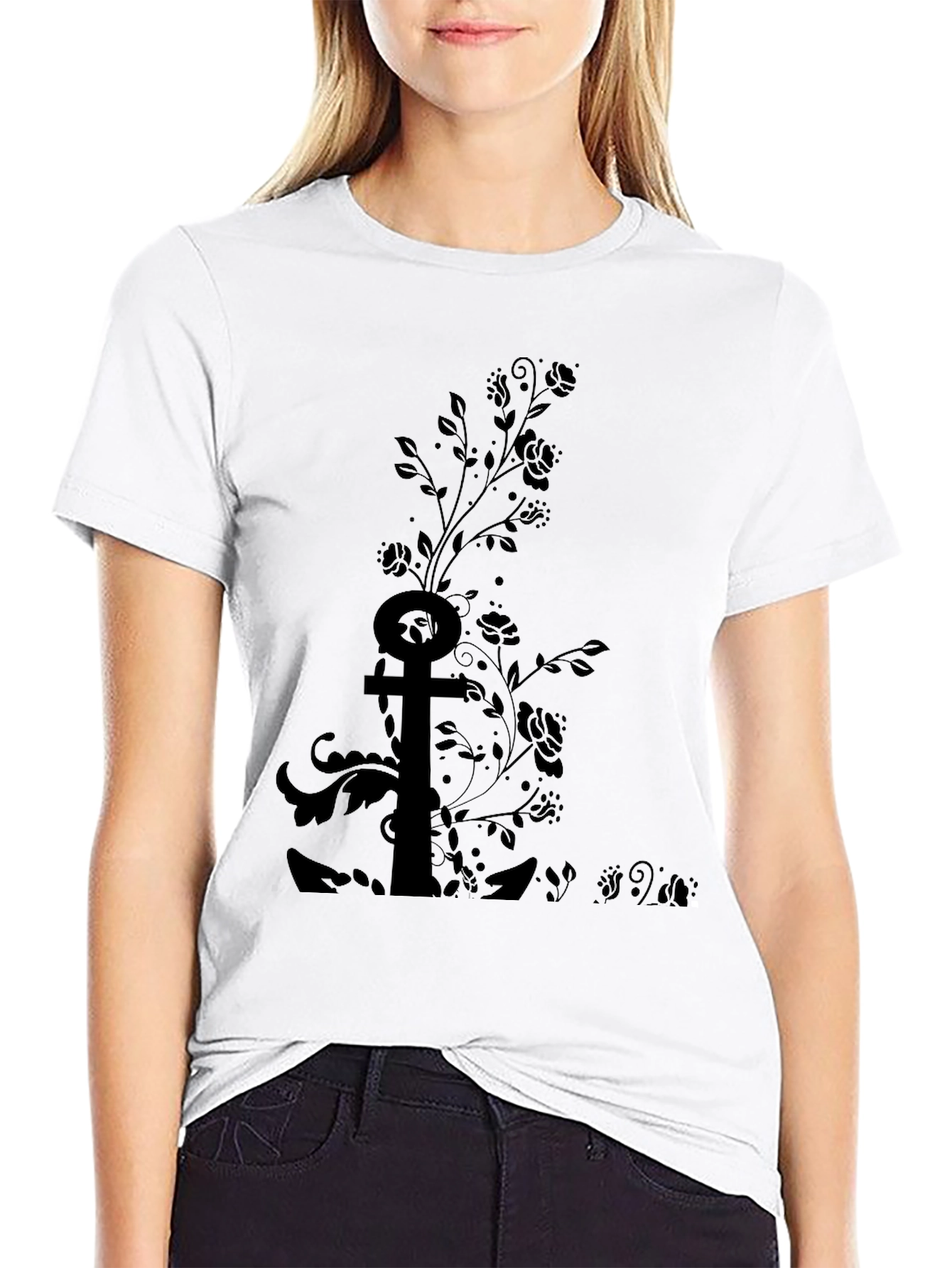 Black Floral Anchor Graphic Tee