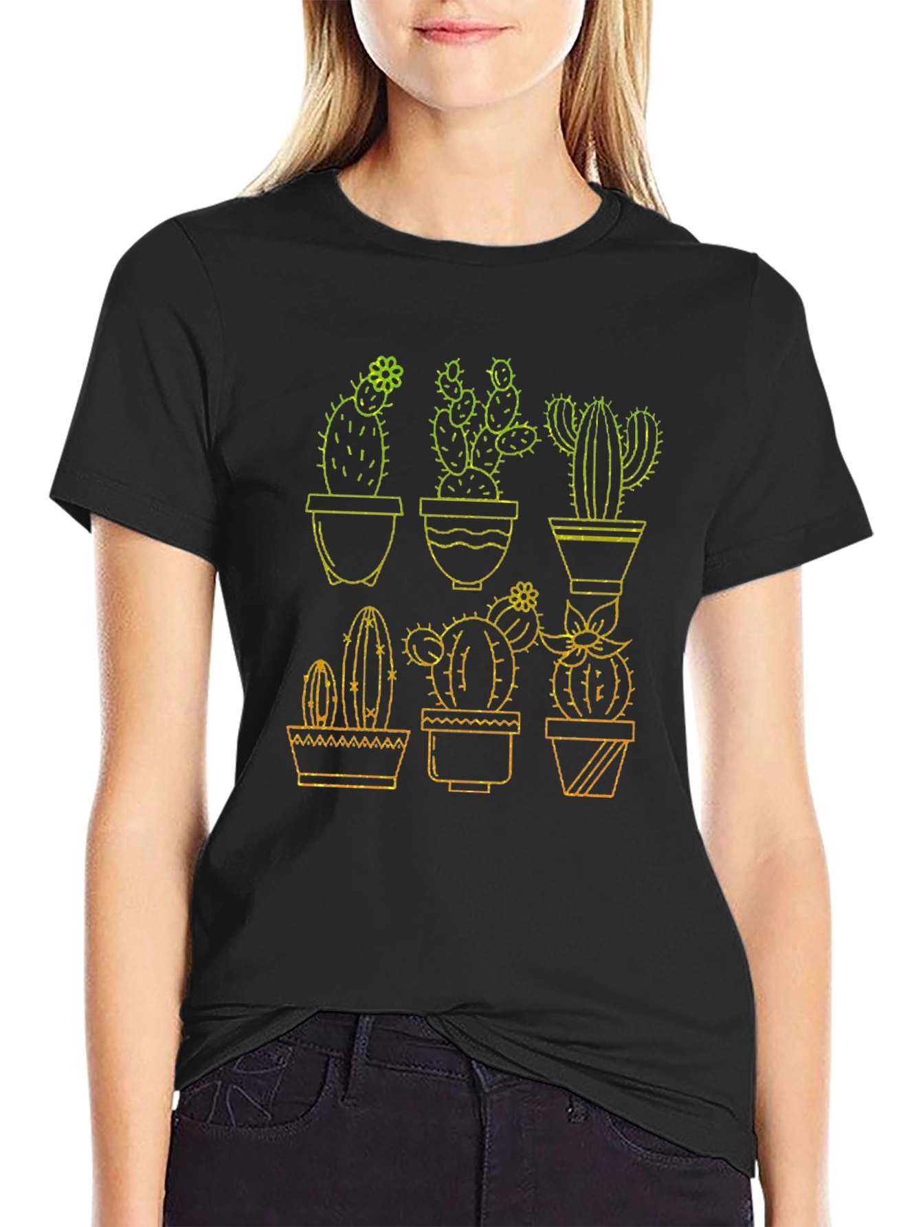 Cactus Graphic Tee - Black Cotton T-Shirt