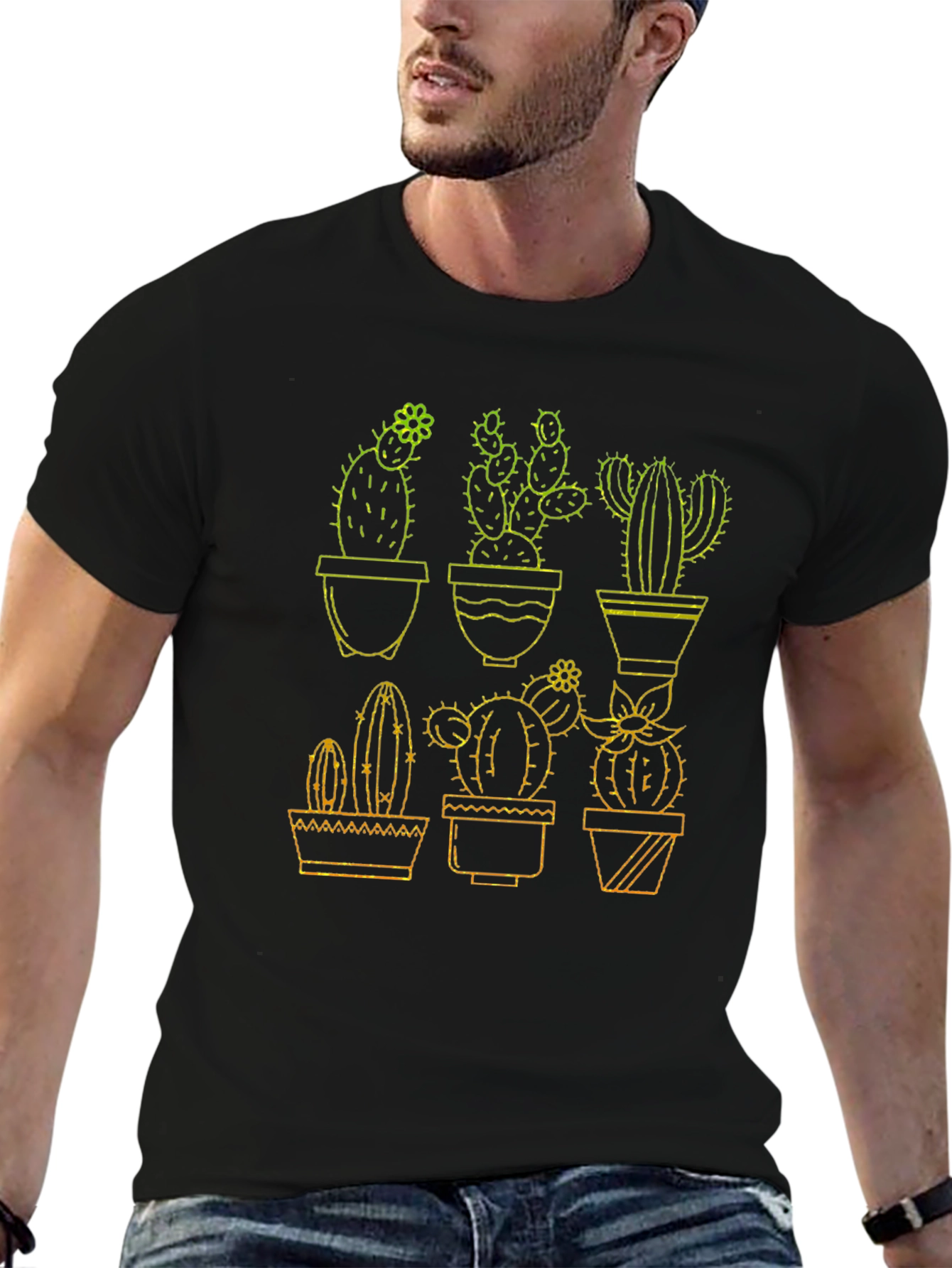 Cactus Graphic Tee - Black Cotton T-Shirt