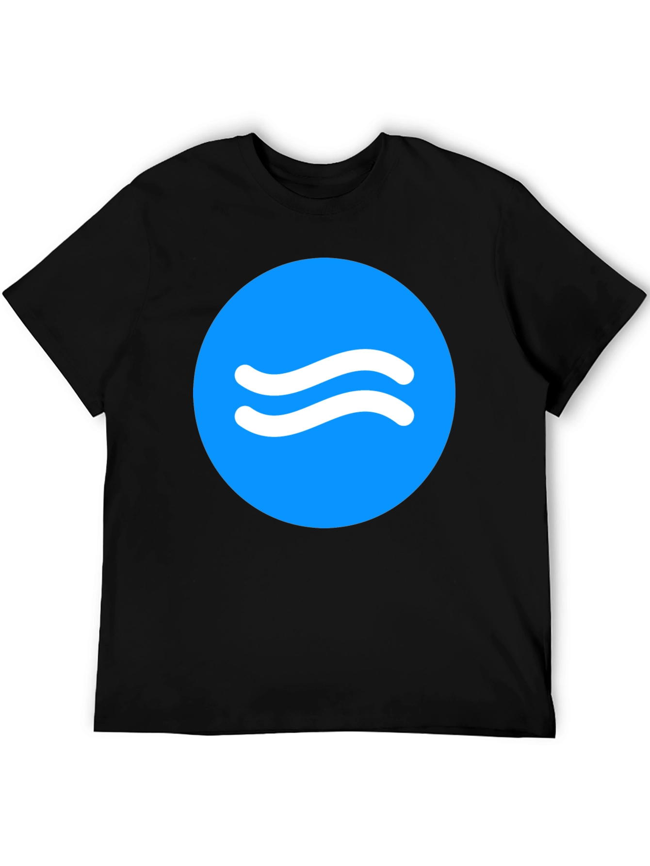 Trendy Black Tee with Blue Wave Circle Design