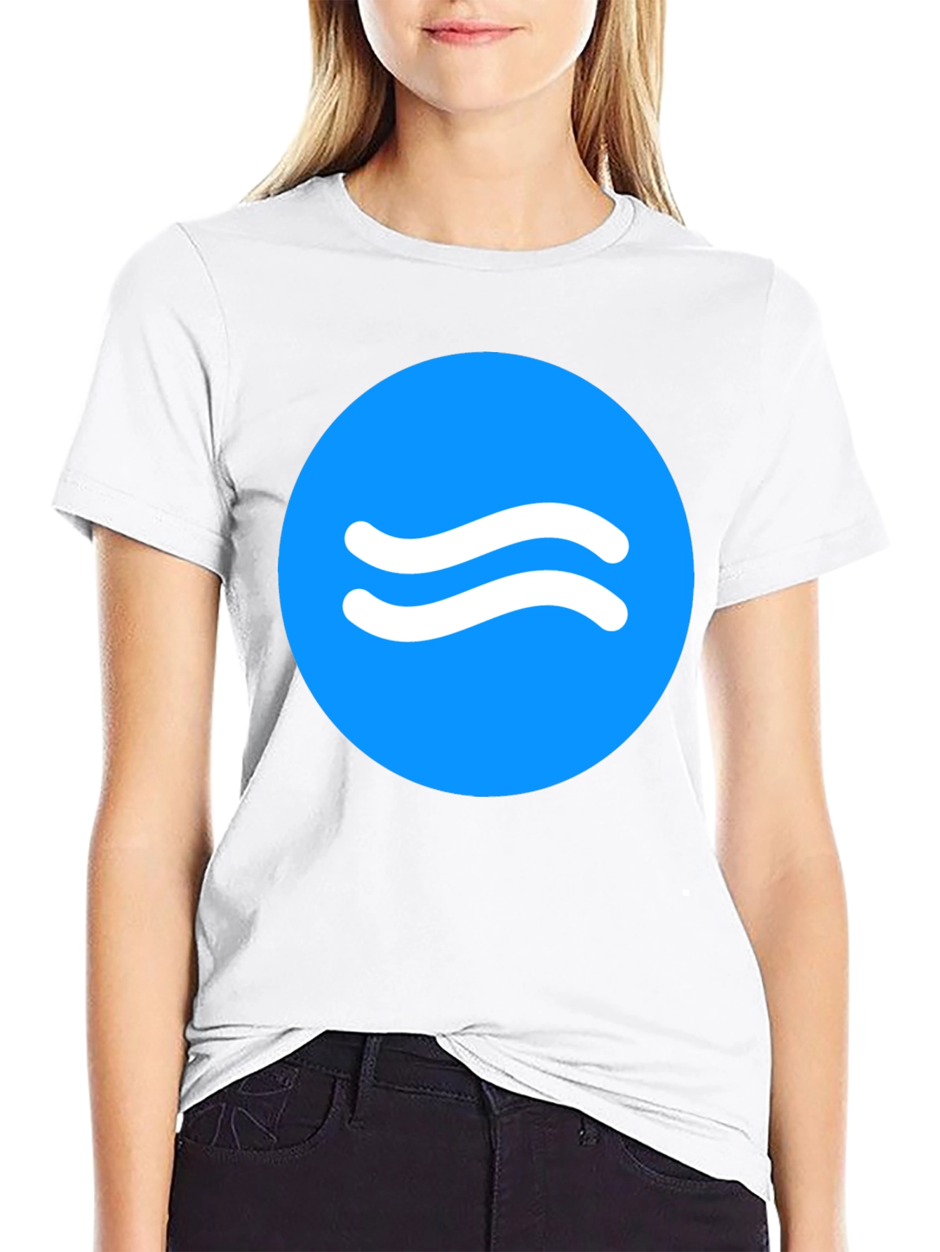Trendy Black Tee with Blue Wave Circle Design