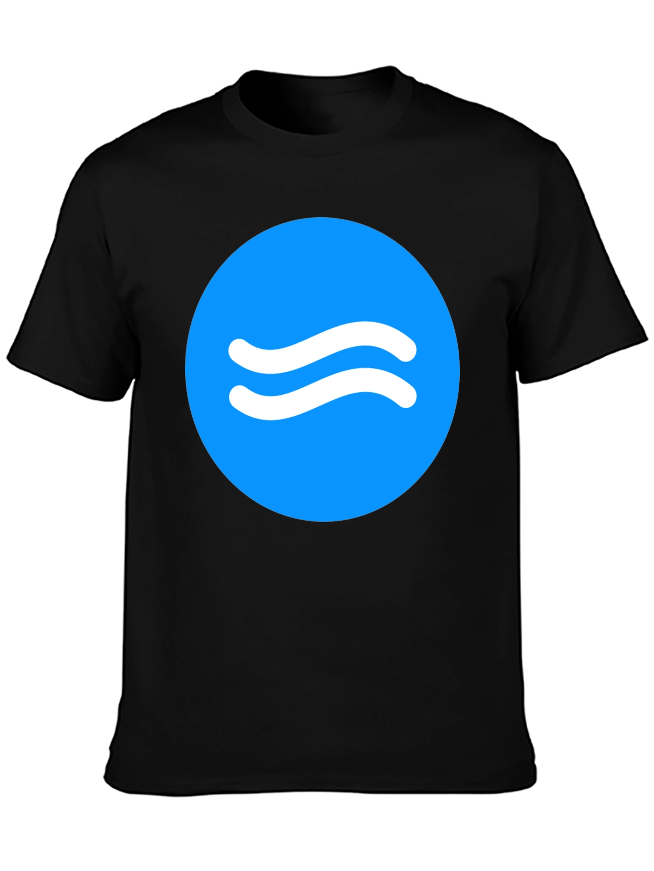Trendy Black Tee with Blue Wave Circle Design