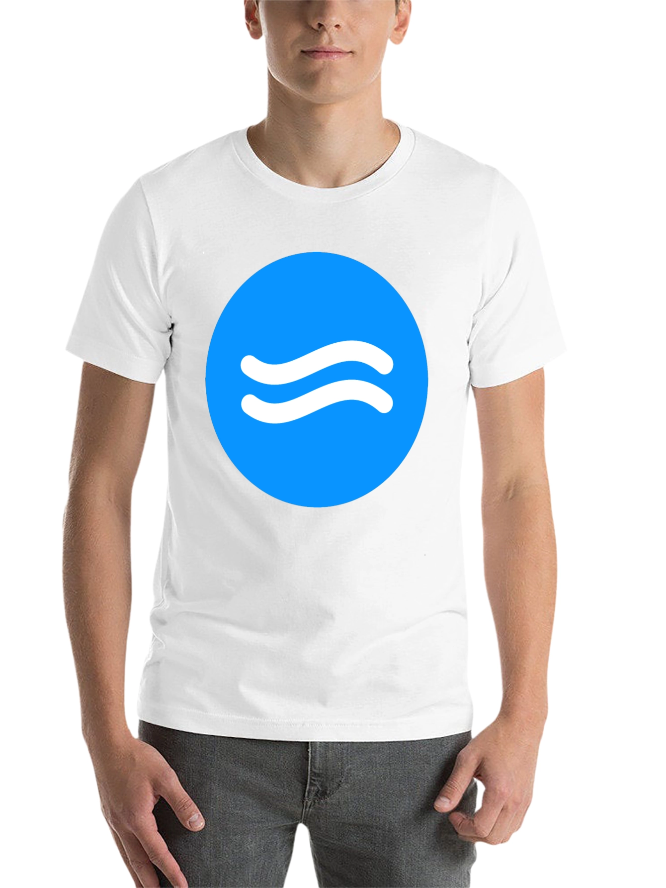 Trendy Black Tee with Blue Wave Circle Design