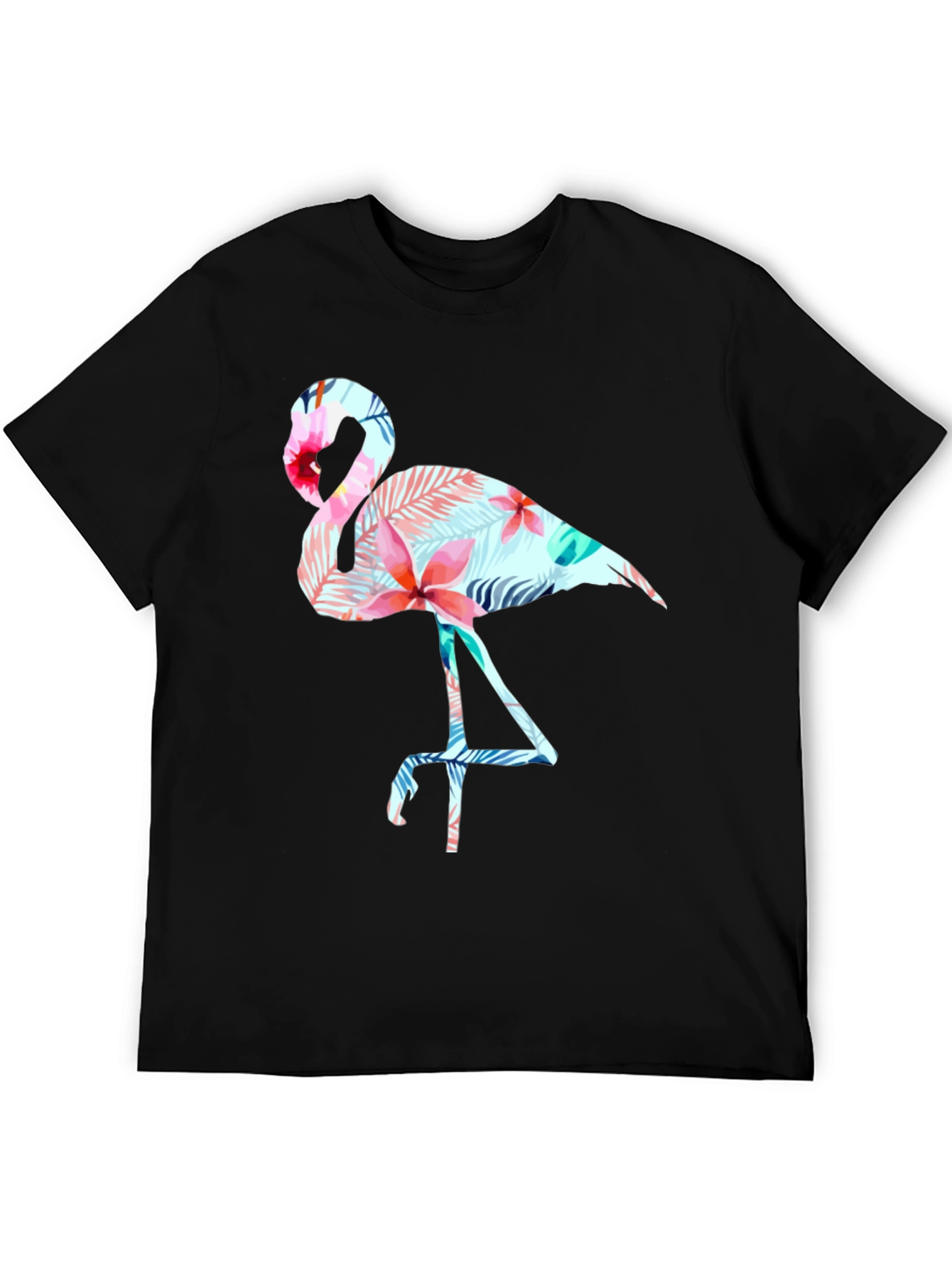 Tropical Flamingo Graphic Tee - Black