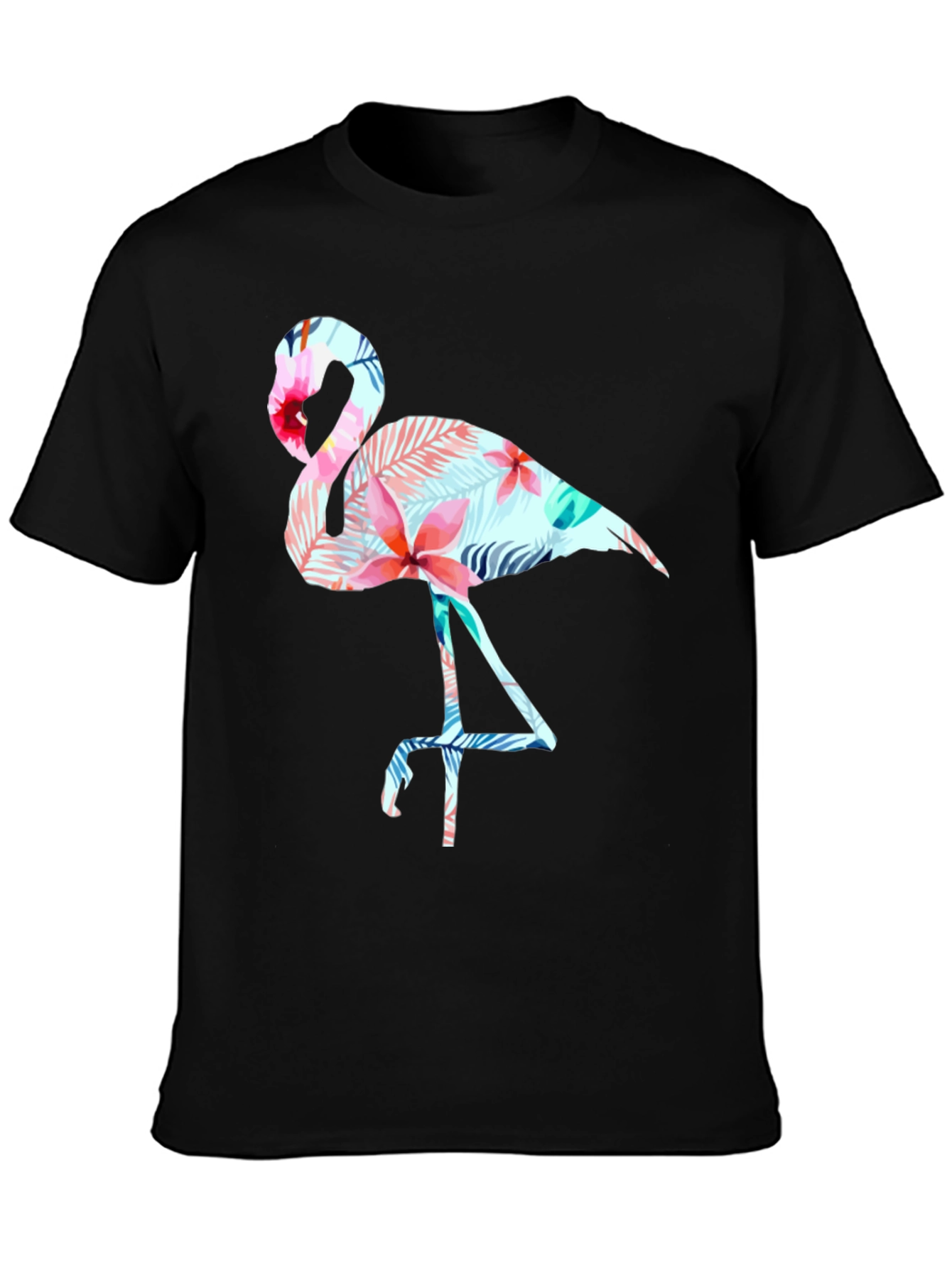 Tropical Flamingo Graphic Tee - Black