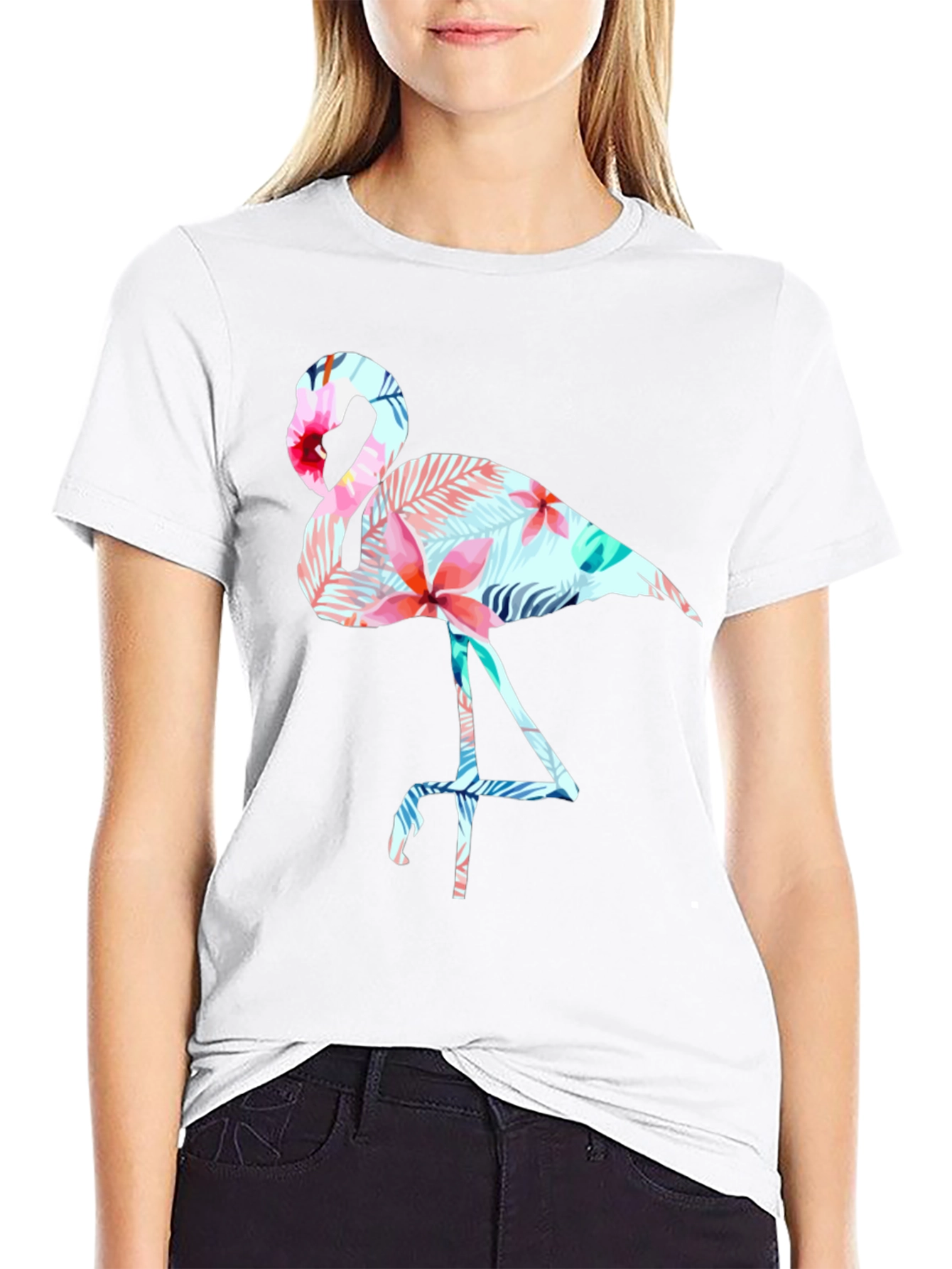 Tropical Flamingo Graphic Tee - Black