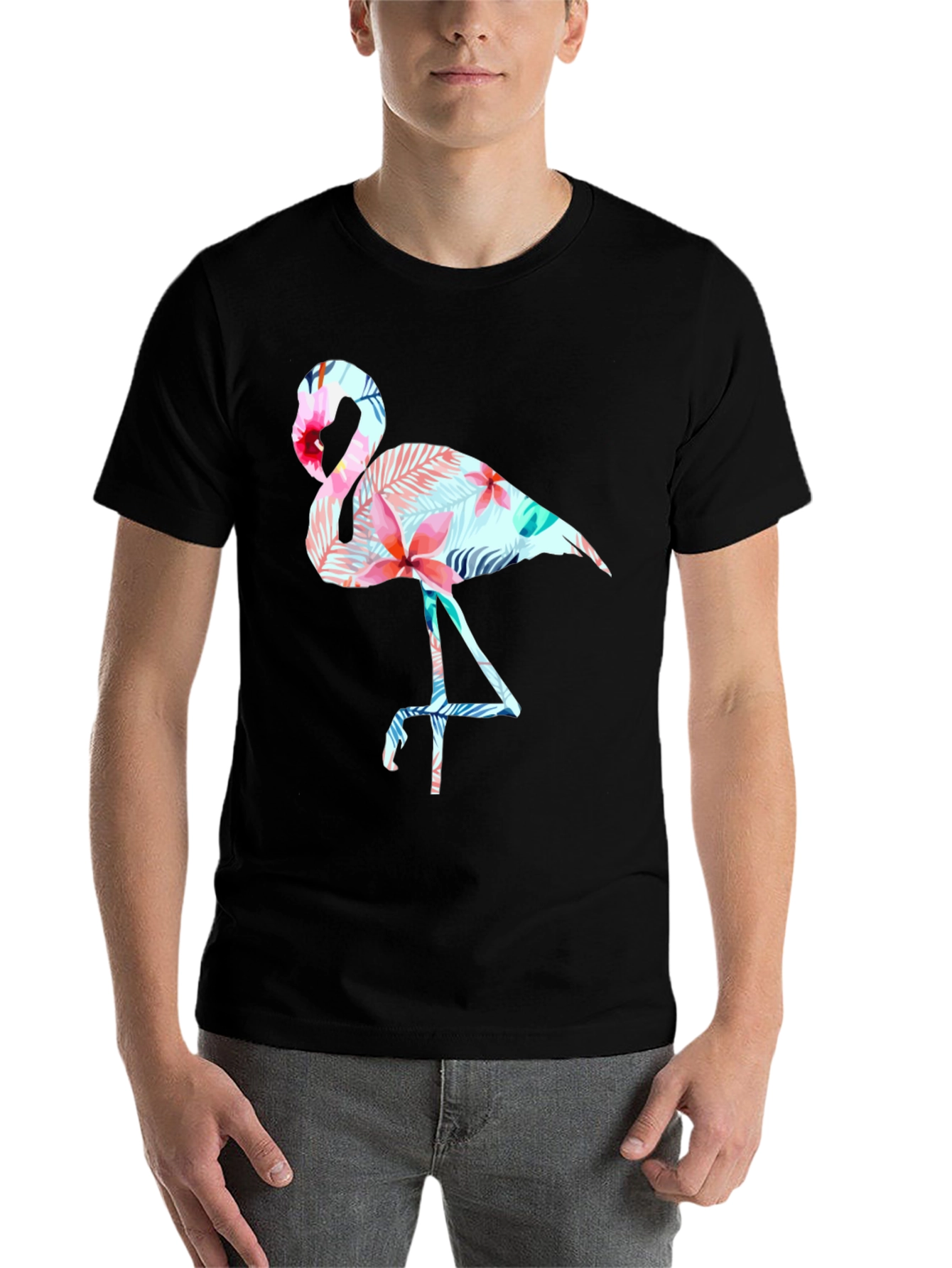 Tropical Flamingo Graphic Tee - Black